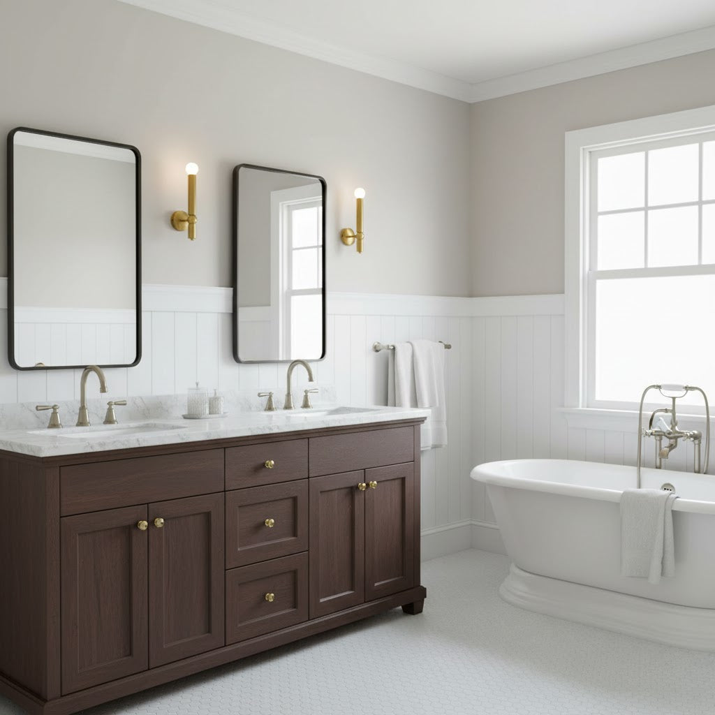 Lifestyle image featuring the Taylor Brass Wall Lamp in a hallway.