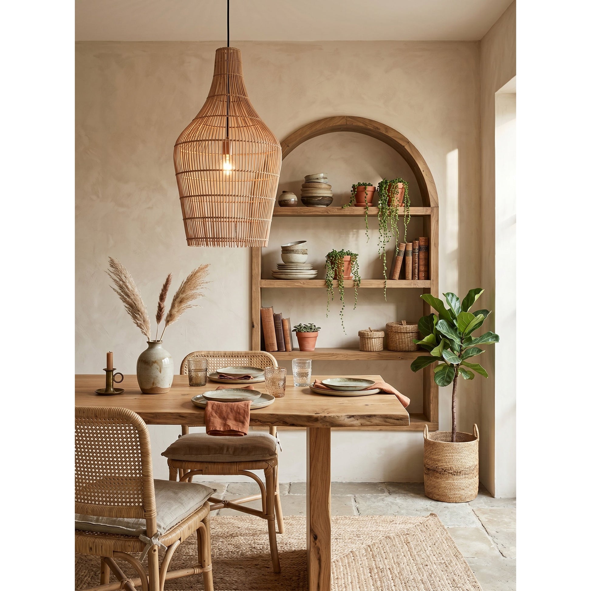 View from below the Taylor Rattan Pendant Lamp.