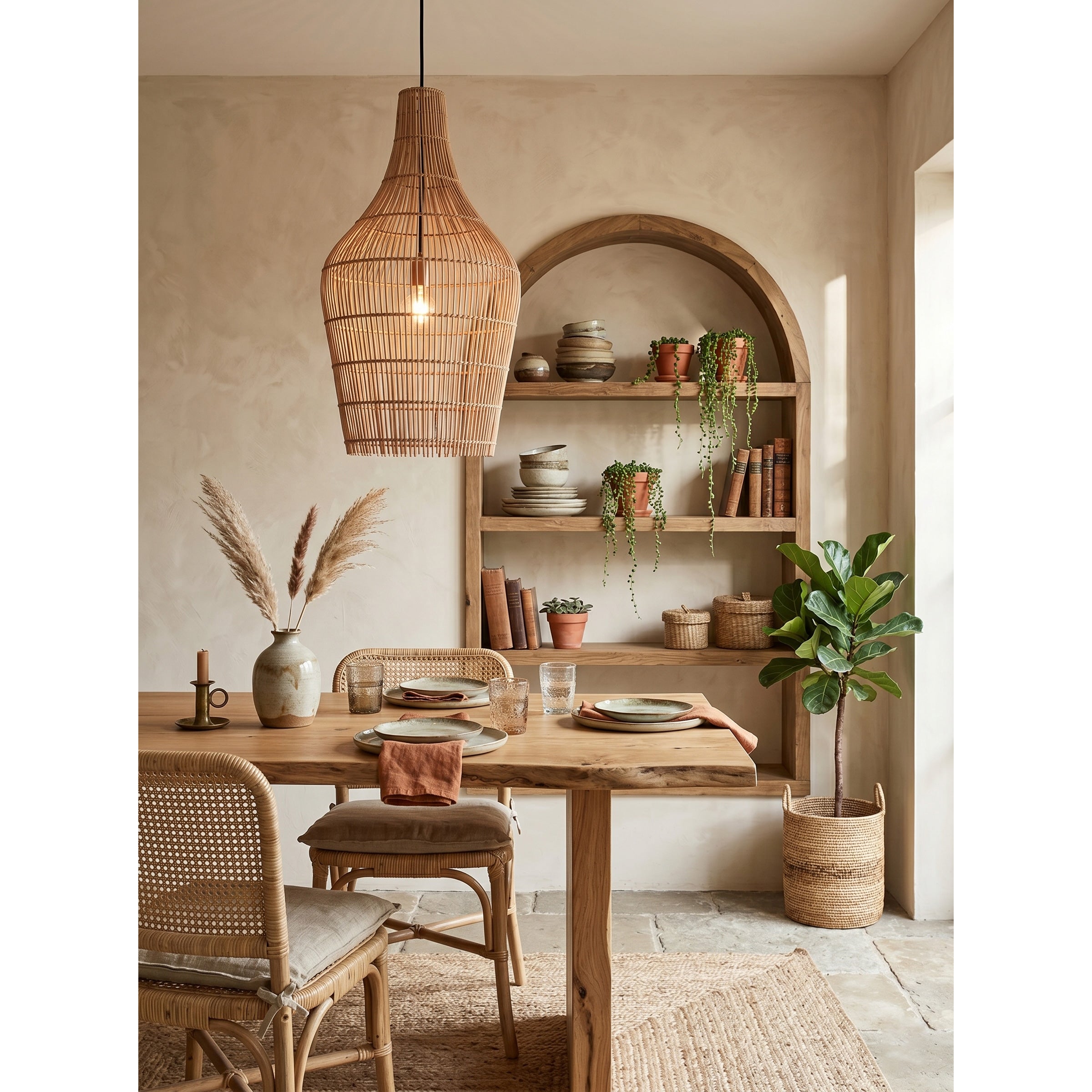 View from below the Taylor Rattan Pendant Lamp.