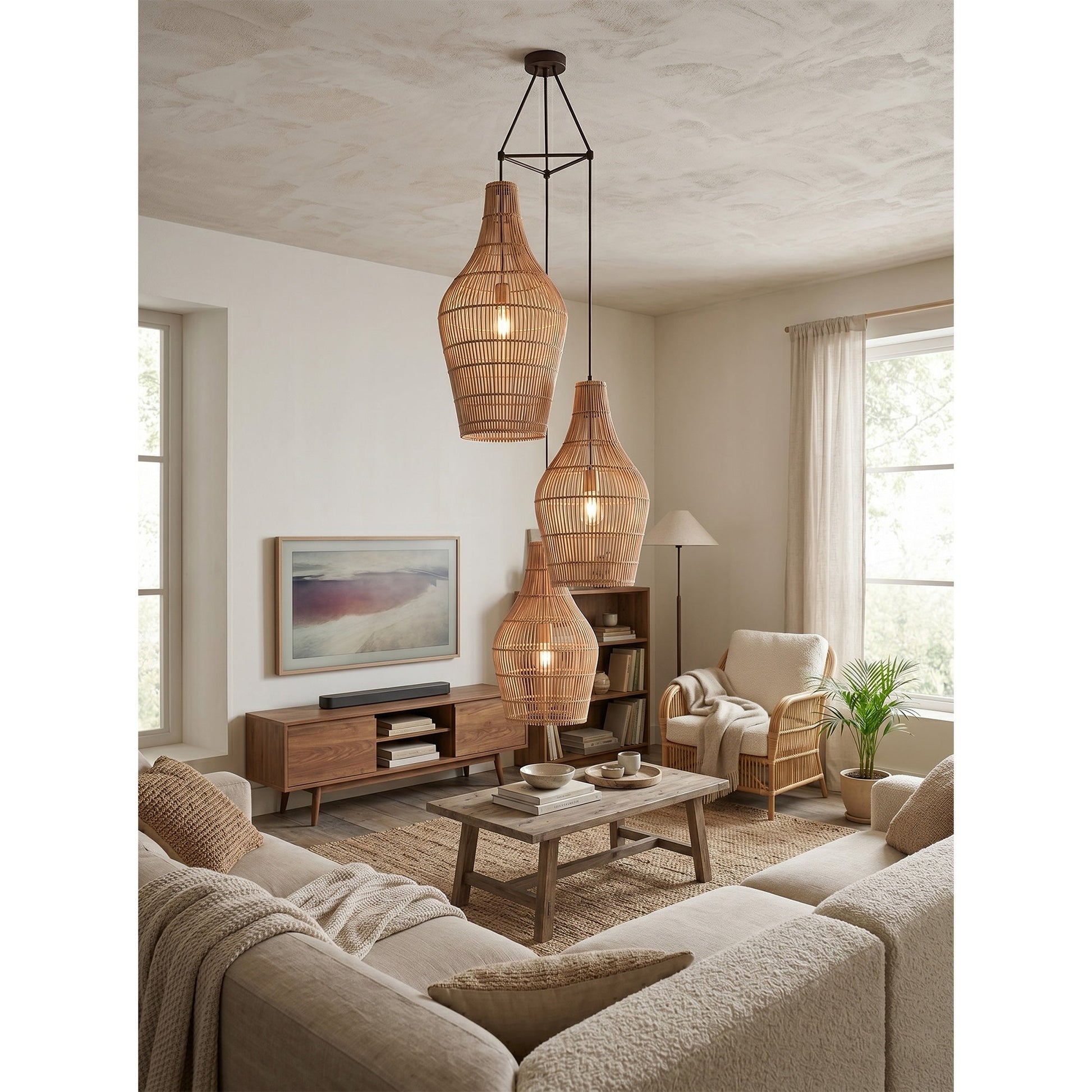 The lamp shown in a coastal-style entryway.