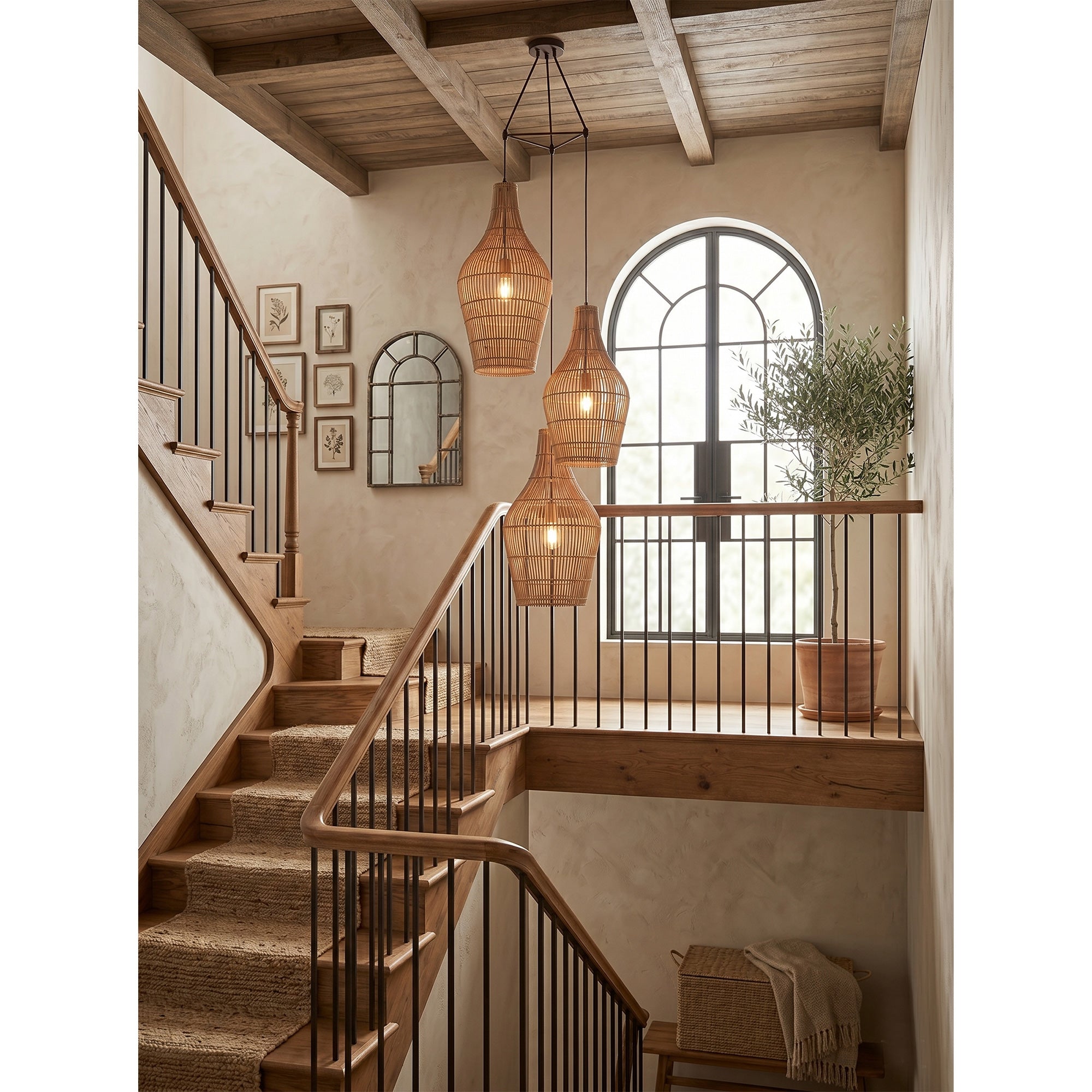 The three-head cluster version of the Taylor Rattan Pendant Lamp.