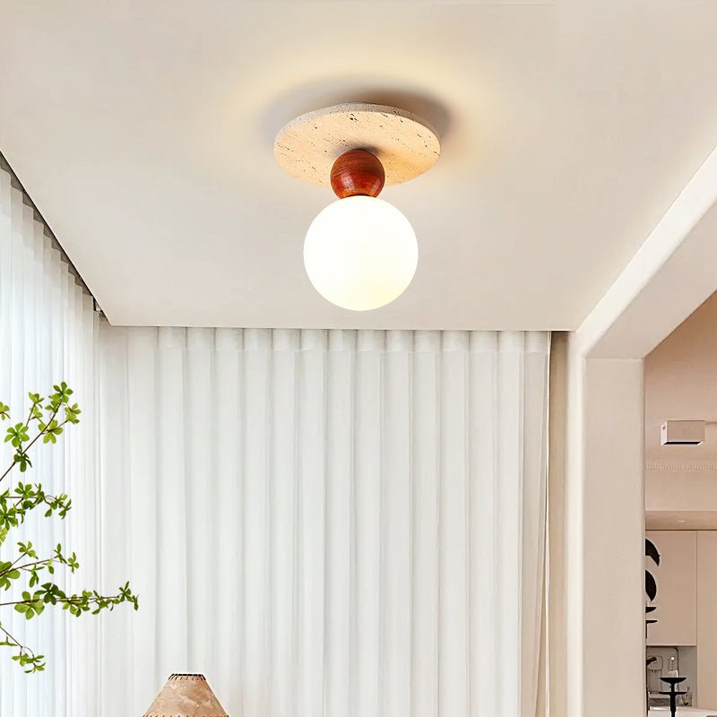 Vera Spherical Yellow Travertine Ceiling Lamp-Neutral Decor