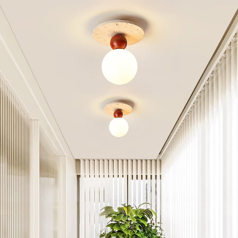 Vera Spherical Yellow Travertine Ceiling Lamp-Neutral Decor