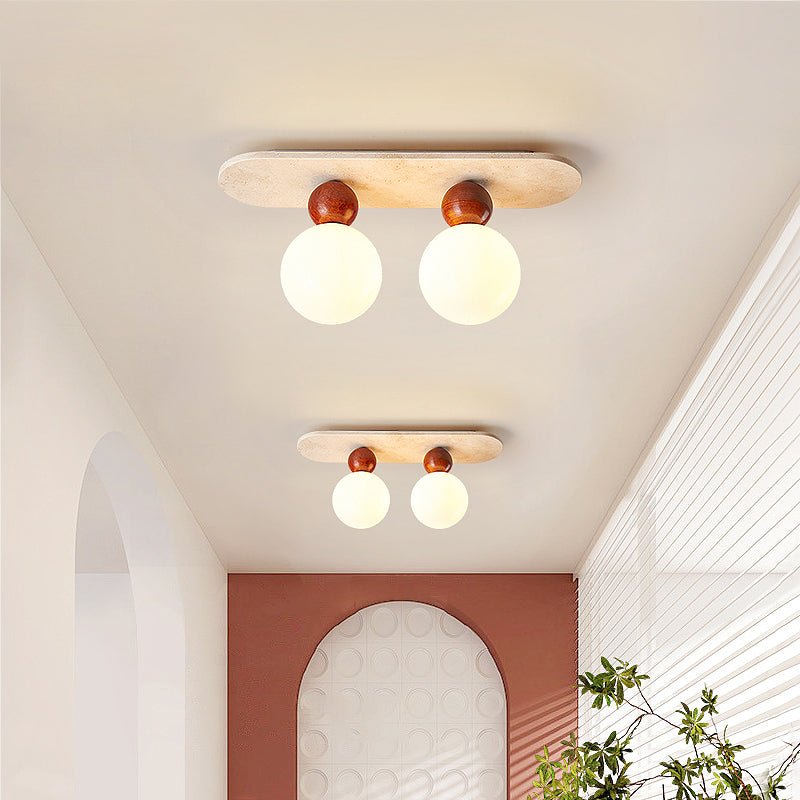 Vera Spherical Yellow Travertine Ceiling Lamp-Neutral Decor