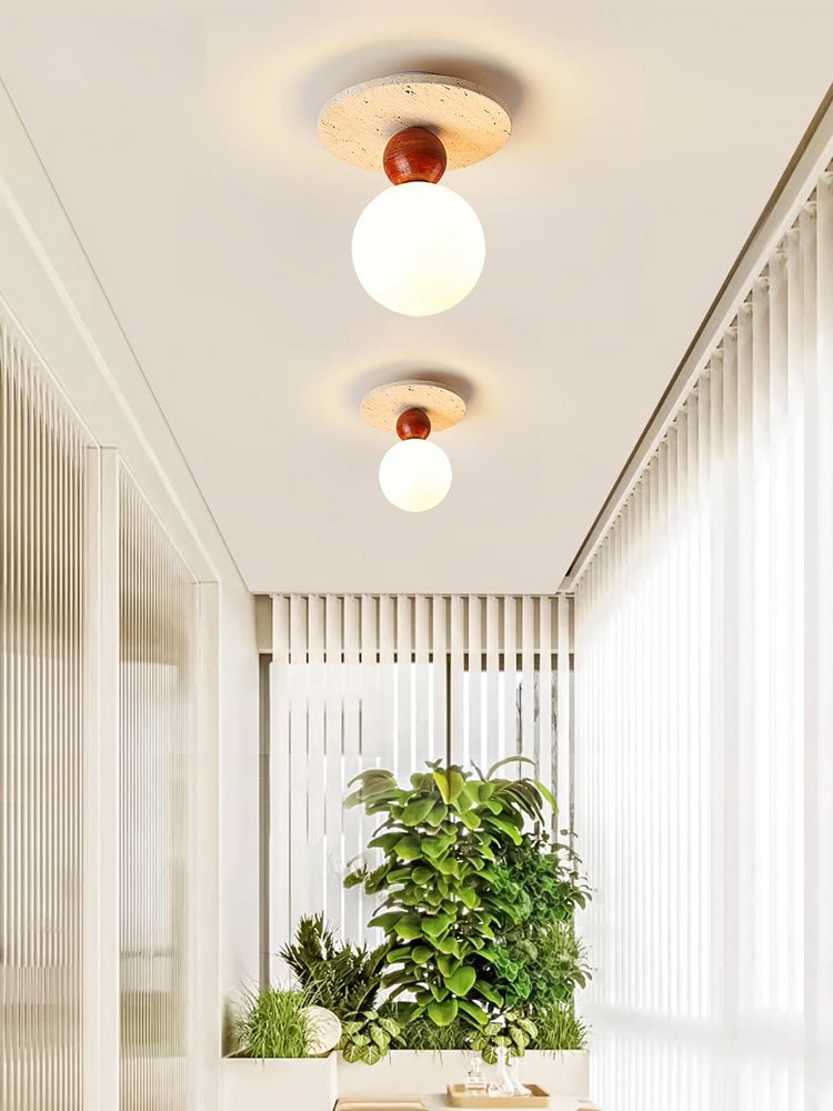 Vera Spherical Yellow Travertine Ceiling Lamp-Neutral Decor