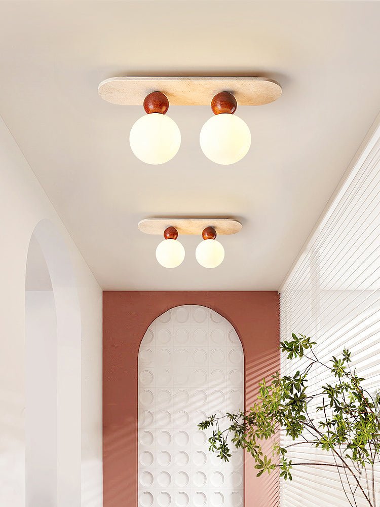 Vera Spherical Yellow Travertine Ceiling Lamp-Neutral Decor