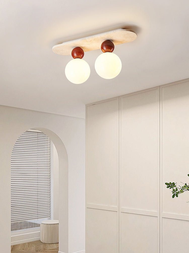 Vera Spherical Yellow Travertine Ceiling Lamp-Neutral Decor