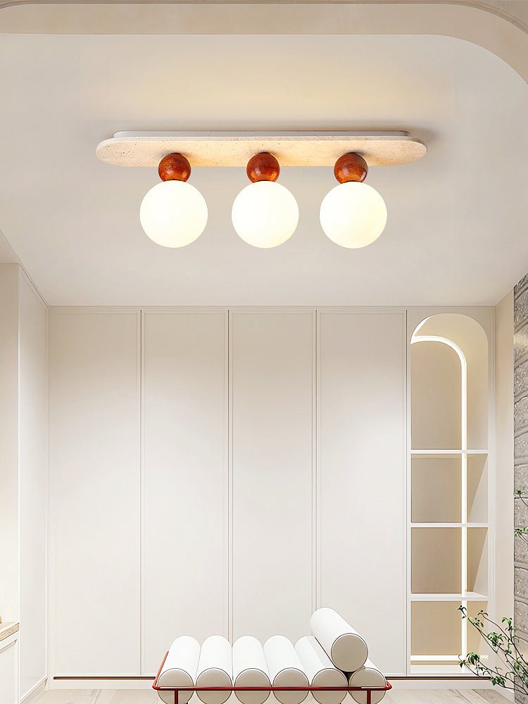 Vera Spherical Yellow Travertine Ceiling Lamp-Neutral Decor