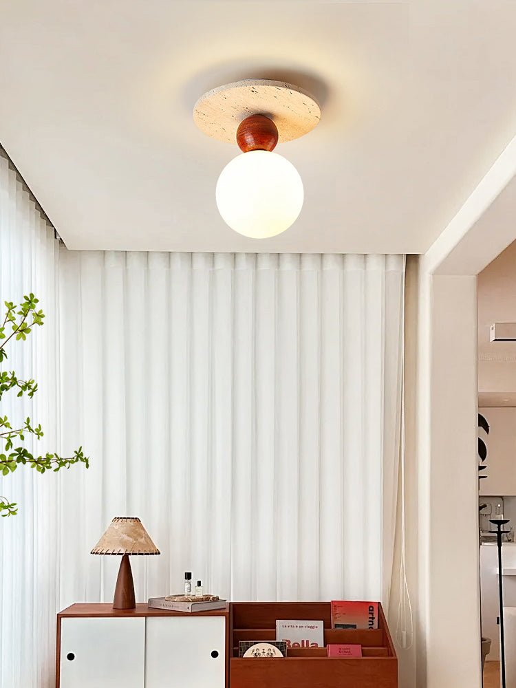 Vera Spherical Yellow Travertine Ceiling Lamp-Neutral Decor