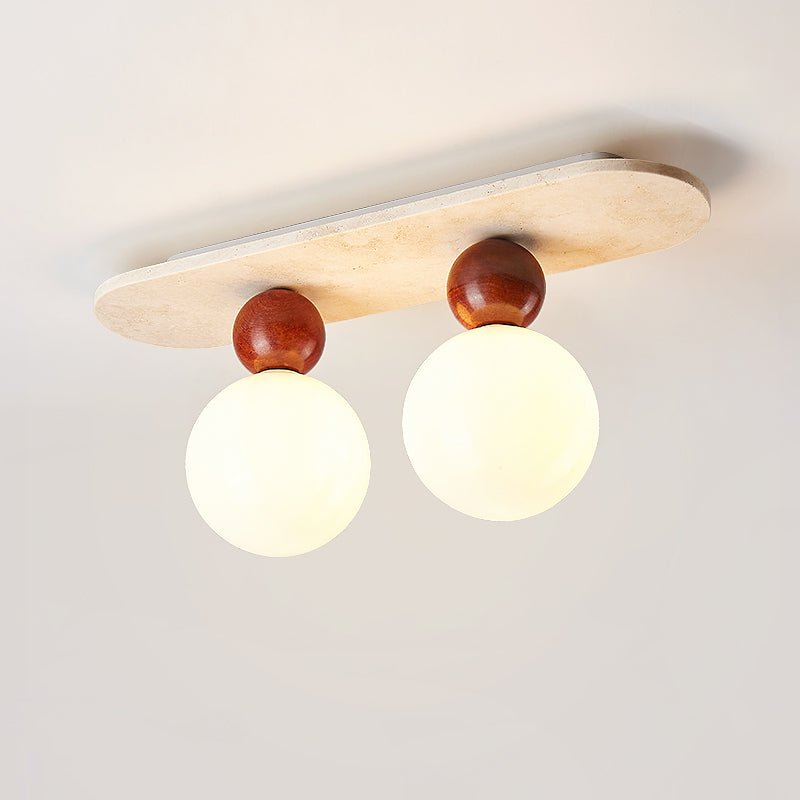 Vera Spherical Yellow Travertine Ceiling Lamp-Neutral Decor