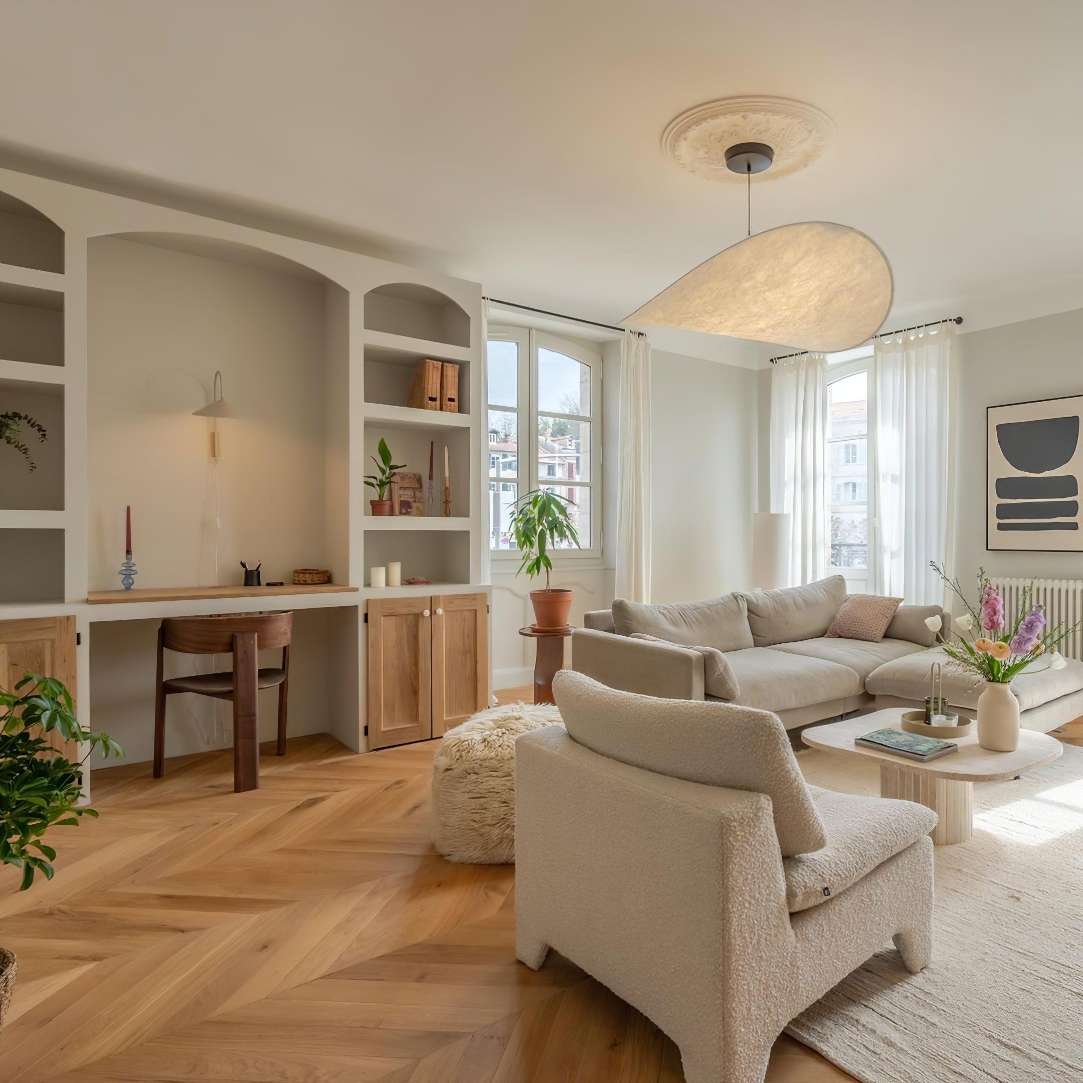 Vela Minimalist Silk Pendant Light-Neutral Decor