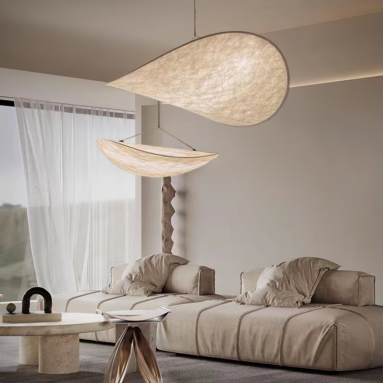 Larenol Paper & Glass Fiber Pendant Lamp-Neutral Decor