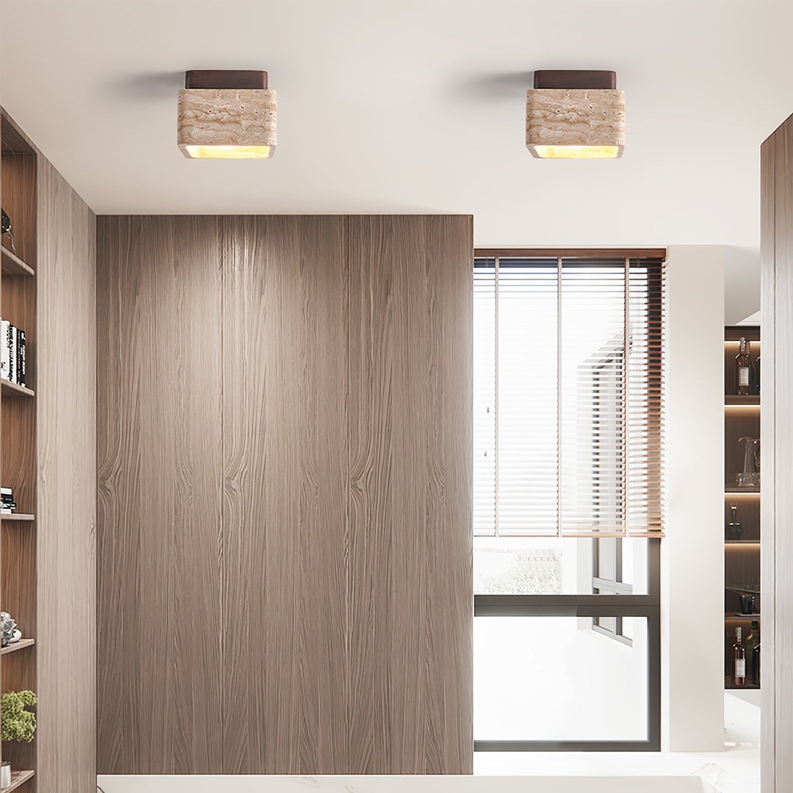 Alaearis Textured Travertine Ceiling Light-Neutral Decor
