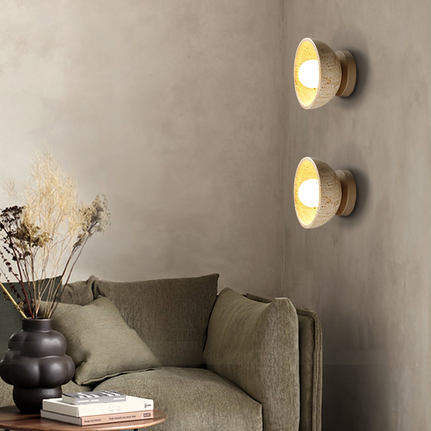Nalen Half-Dome Travertine Wall Light-Neutral Decor