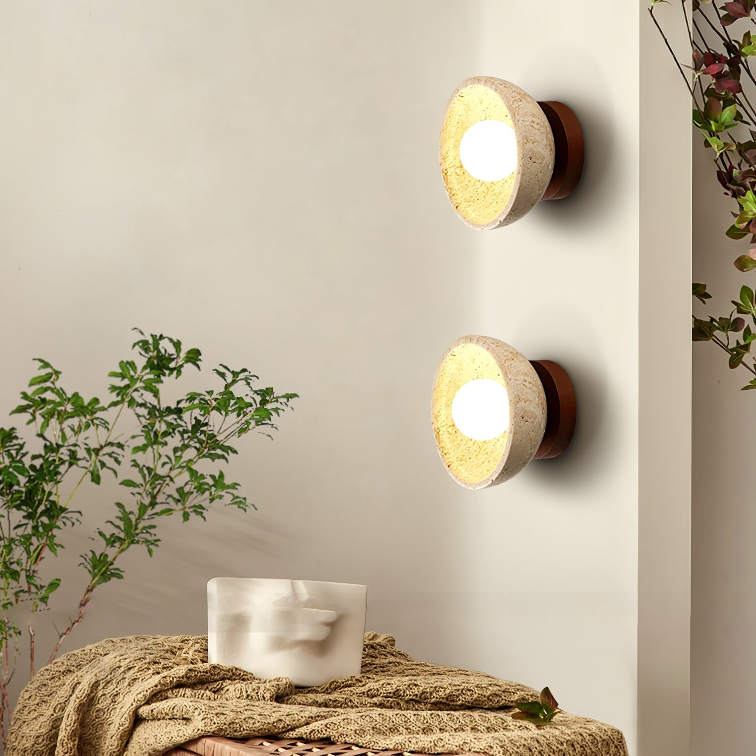 Nalen Half-Dome Travertine Wall Light-Neutral Decor