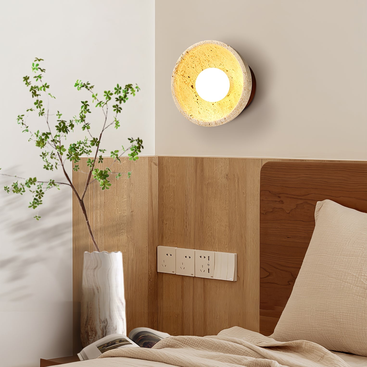Nalen Half-Dome Travertine Wall Light-Neutral Decor