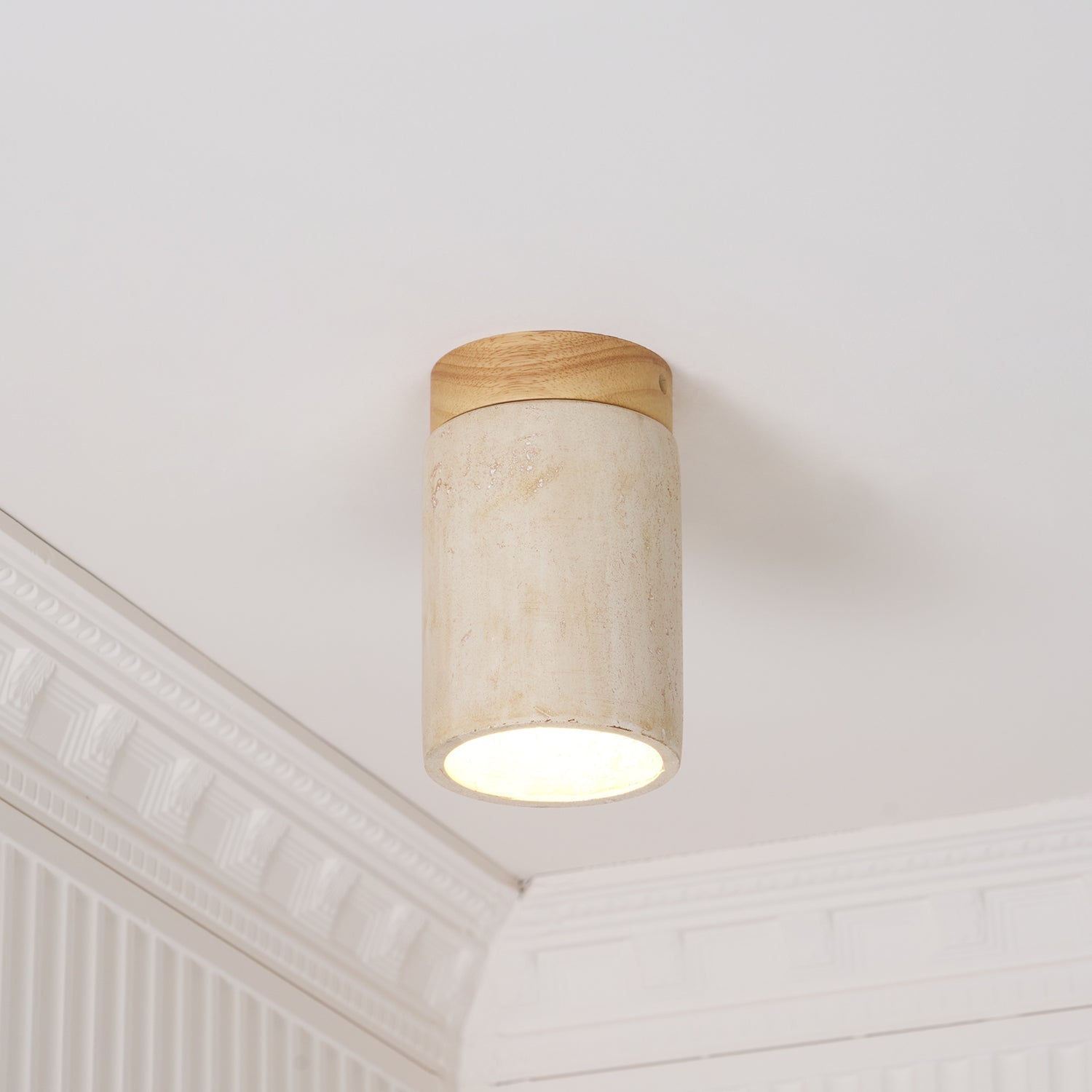 Keloz Cylinder Cap Travertine Ceiling Light-Neutral Decor