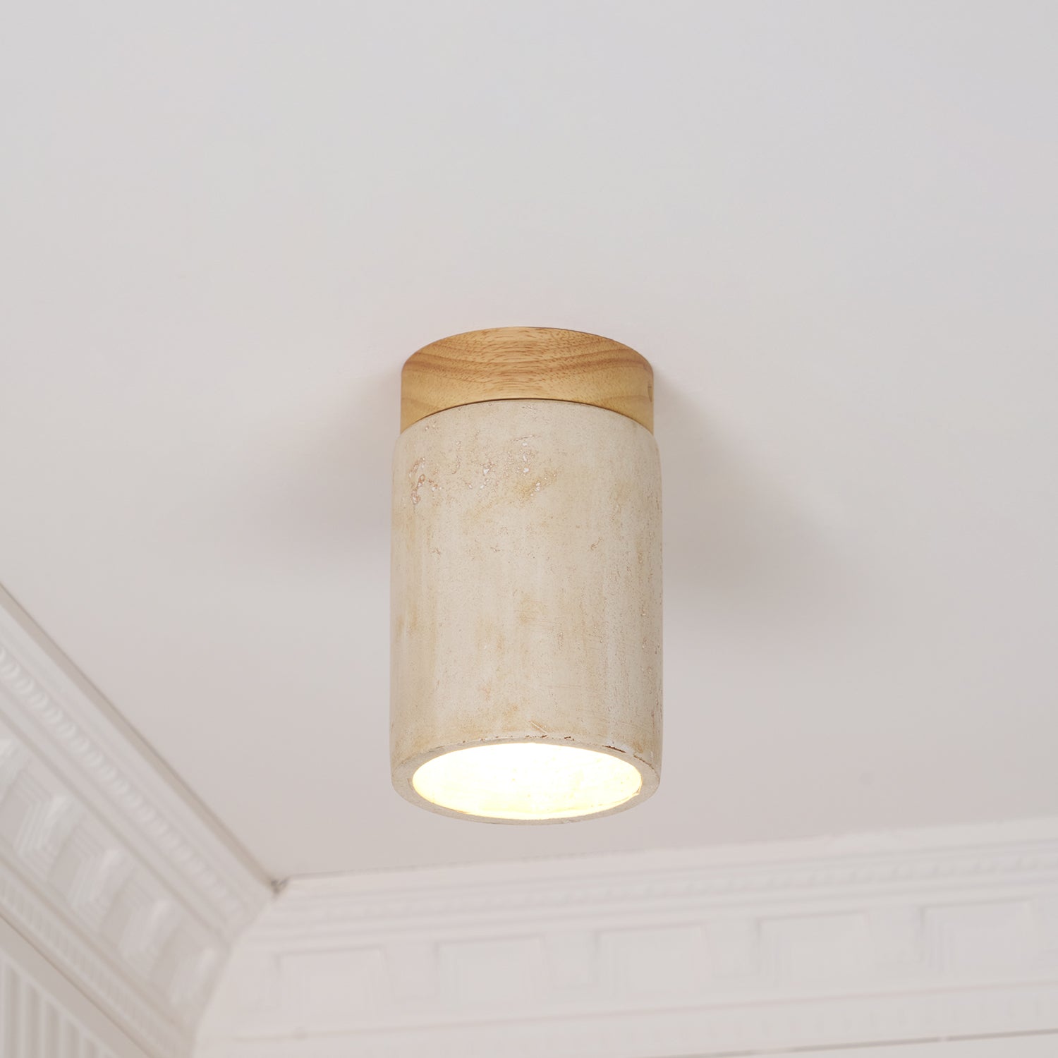 Keloz Cylinder Cap Travertine Ceiling Light-Neutral Decor