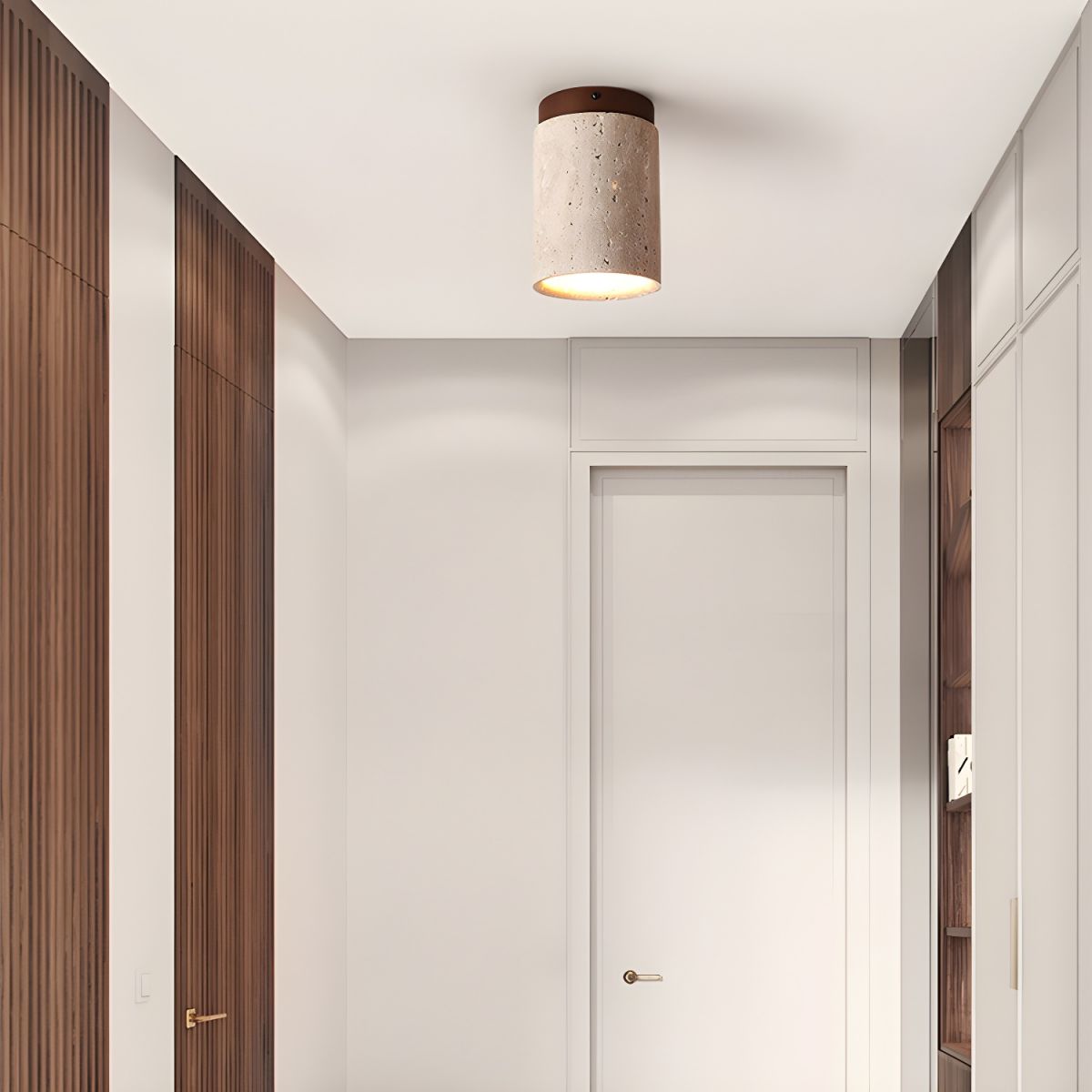 Keloz Cylinder Cap Travertine Ceiling Light-Neutral Decor