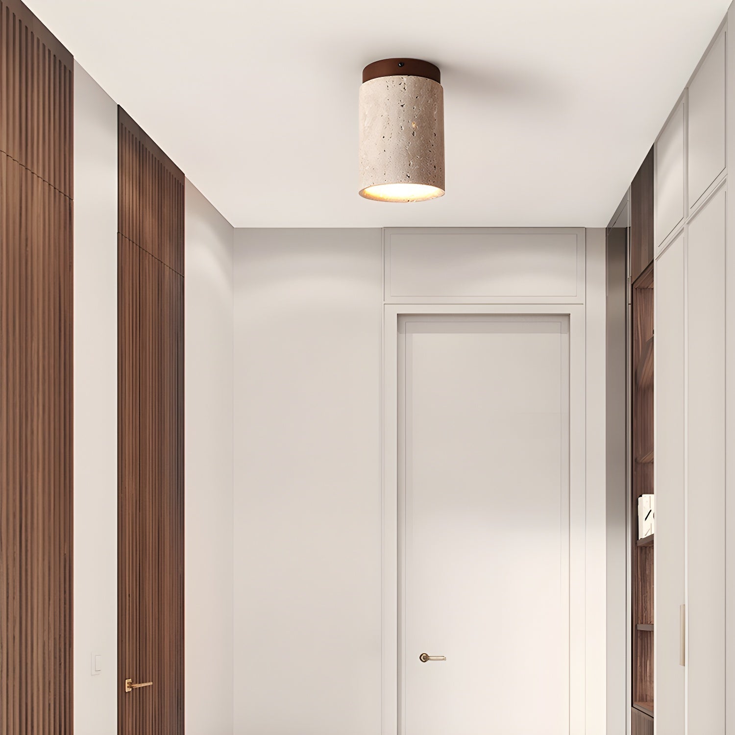 Keloz Cylinder Cap Travertine Ceiling Light-Neutral Decor