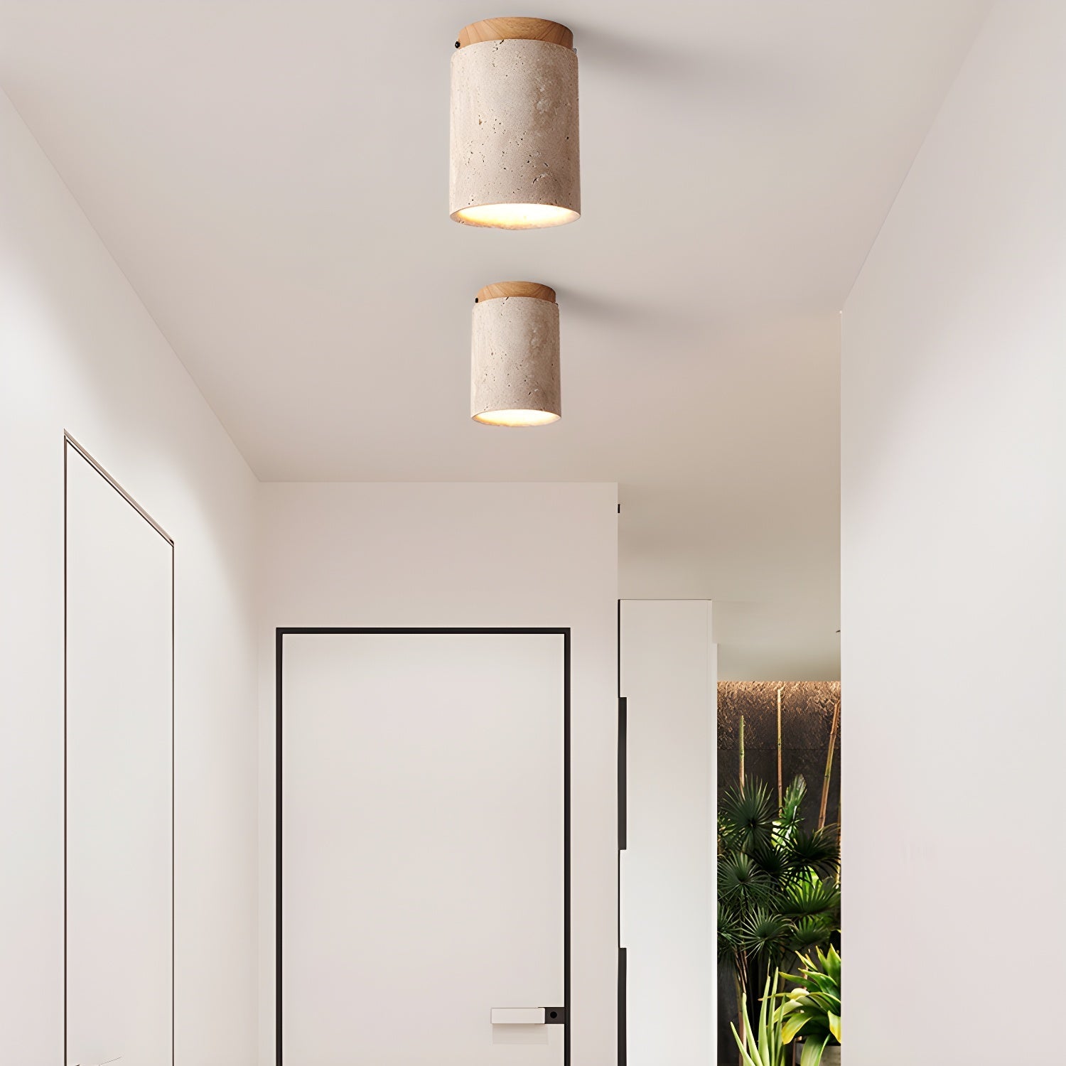 Keloz Cylinder Cap Travertine Ceiling Light-Neutral Decor