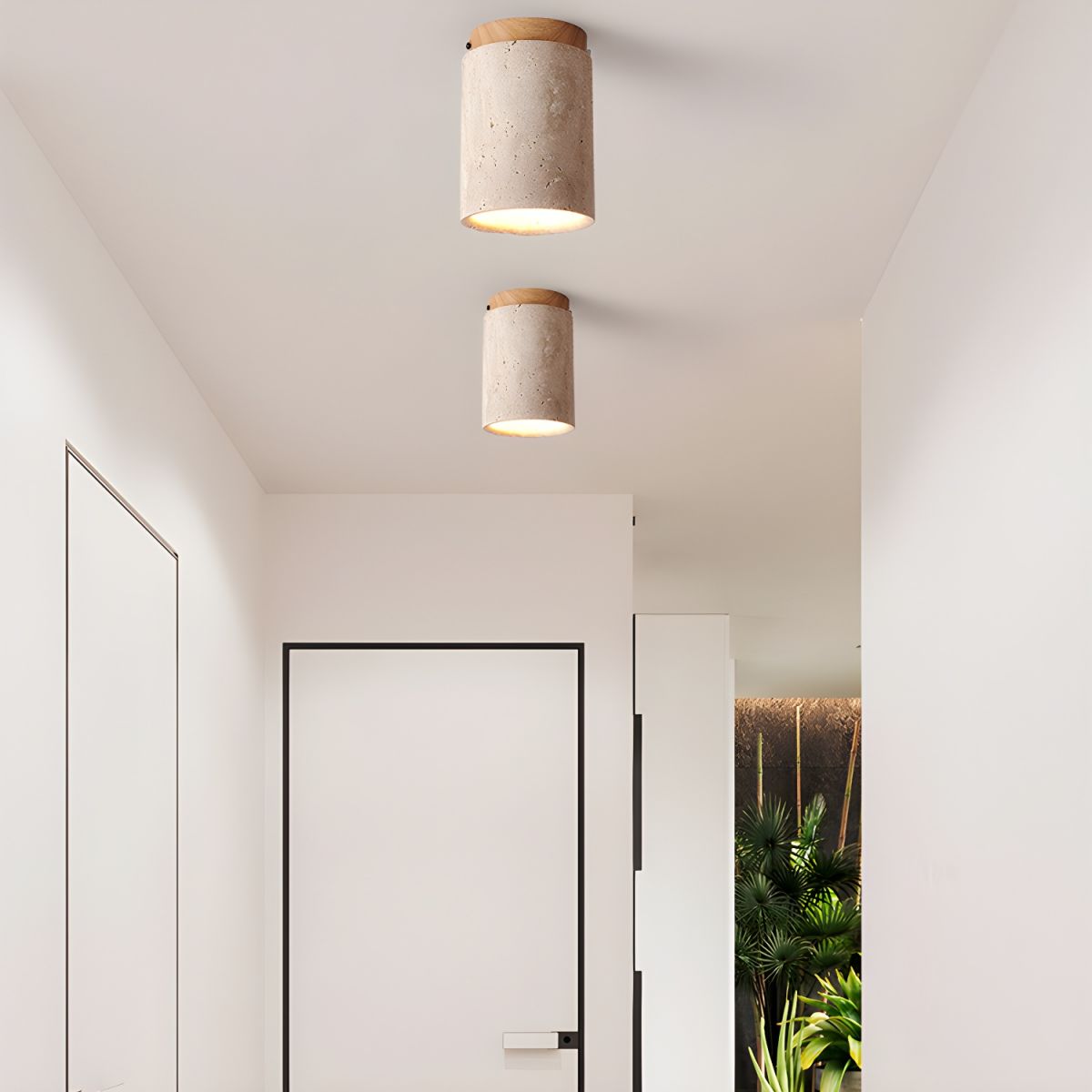 Keloz Cylinder Cap Travertine Ceiling Light-Neutral Decor