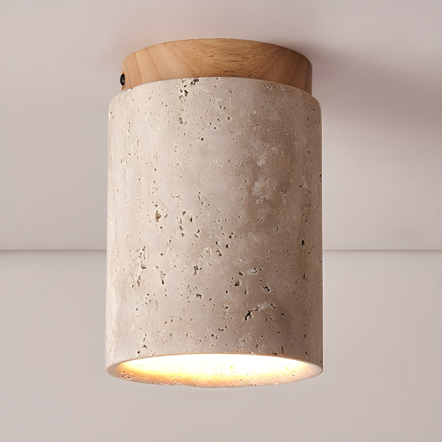 Keloz Cylinder Cap Travertine Ceiling Light-Neutral Decor