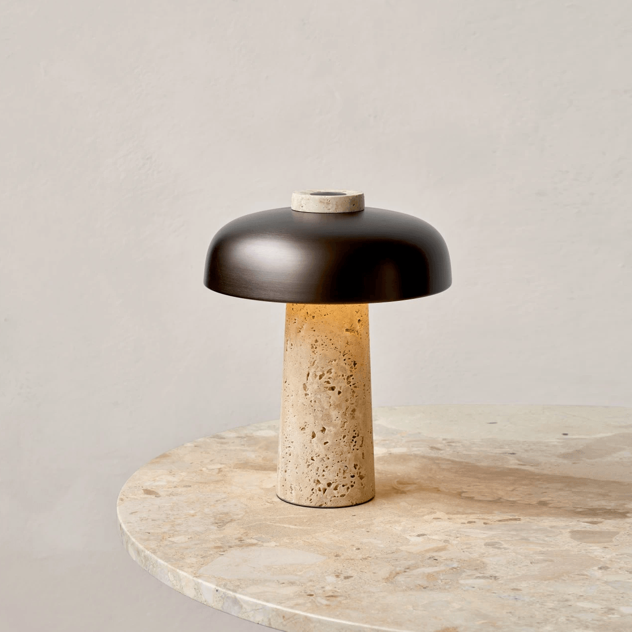 Seveno Mushroom Form Travertine Table Lamp-Neutral Decor