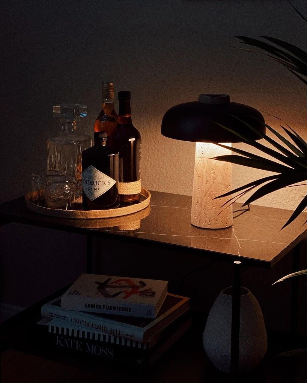 Seveno Mushroom Form Travertine Table Lamp-Neutral Decor