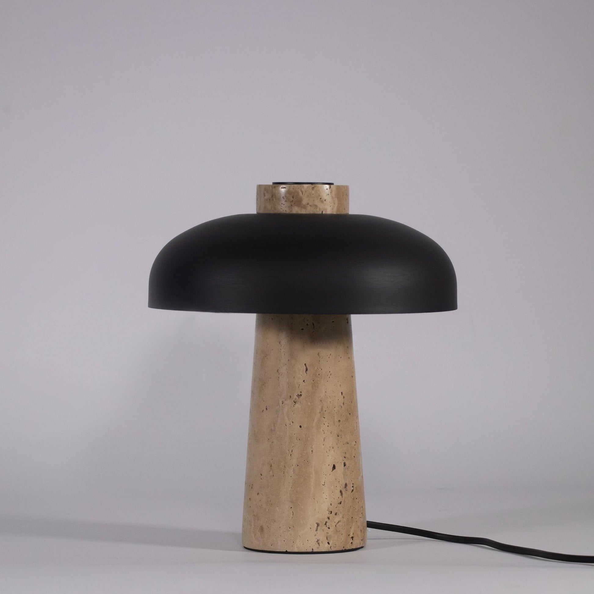 Seveno Mushroom Form Travertine Table Lamp-Neutral Decor