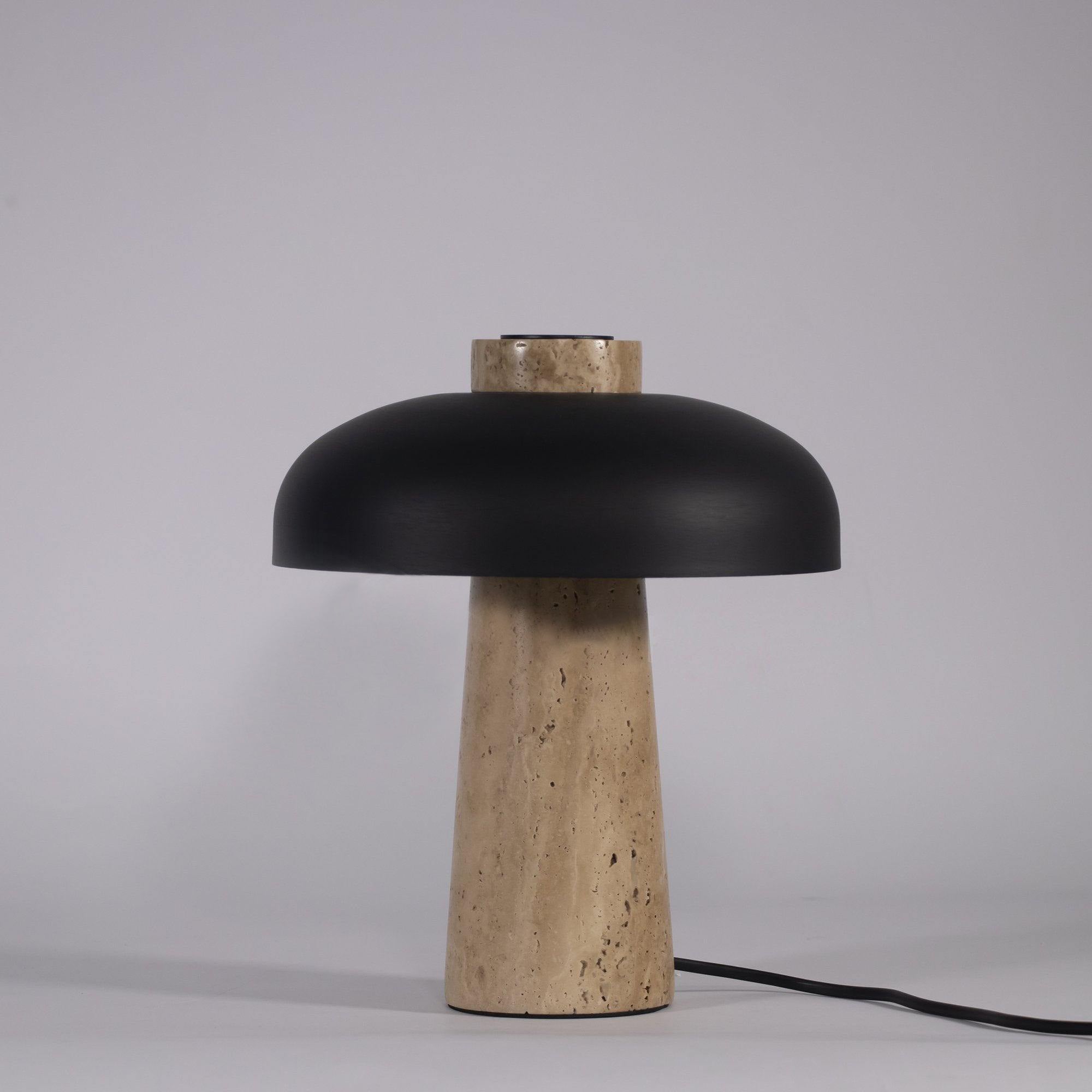 Seveno Mushroom Form Travertine Table Lamp-Neutral Decor