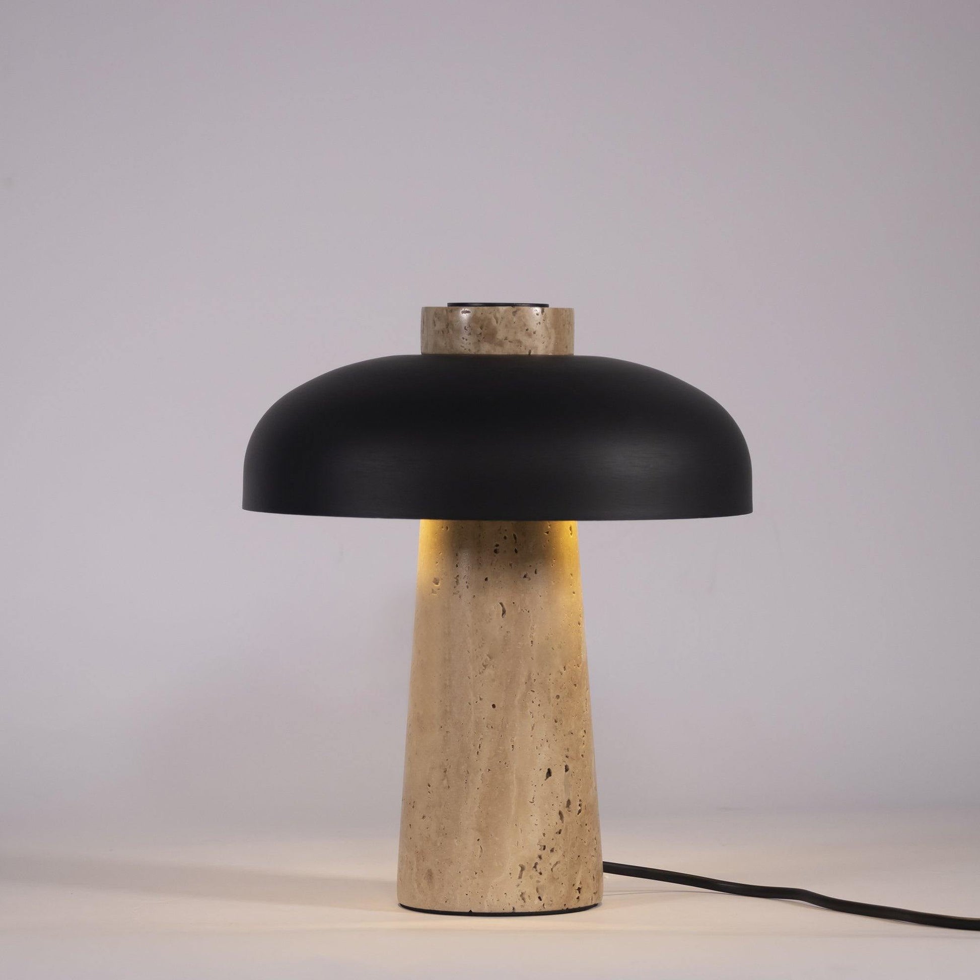 Seveno Mushroom Form Travertine Table Lamp-Neutral Decor