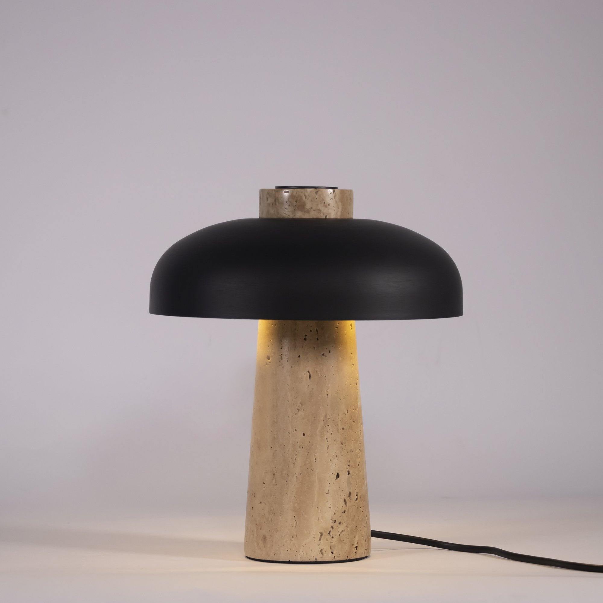 Seveno Mushroom Form Travertine Table Lamp-Neutral Decor