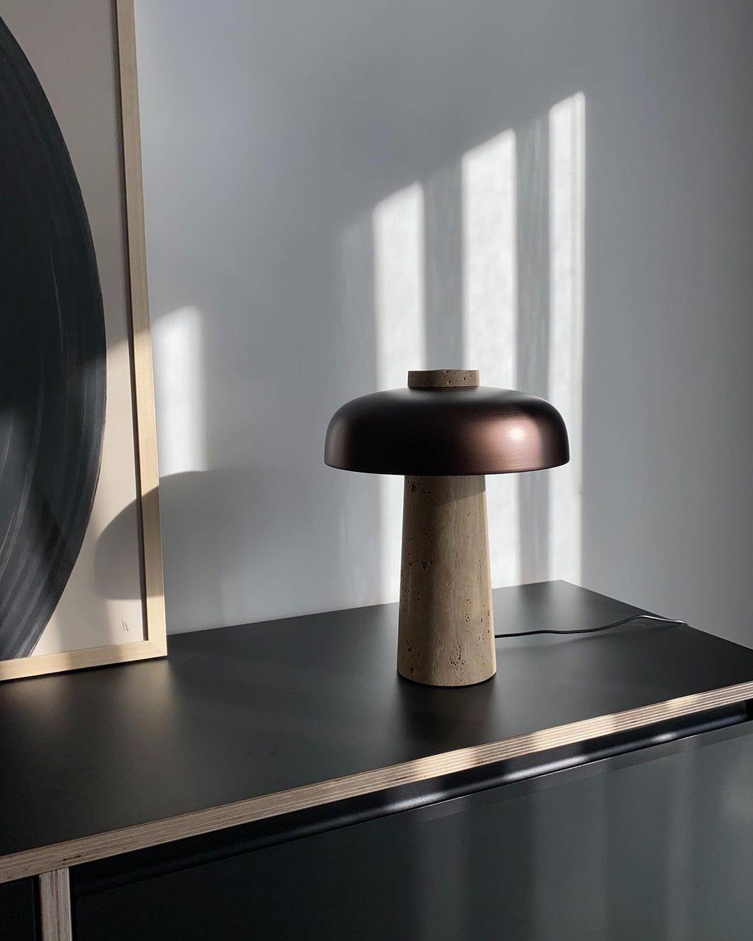 Seveno Mushroom Form Travertine Table Lamp-Neutral Decor