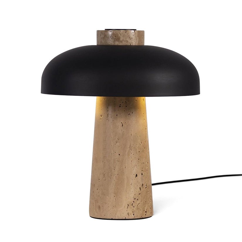 Seveno Mushroom Form Travertine Table Lamp-Neutral Decor