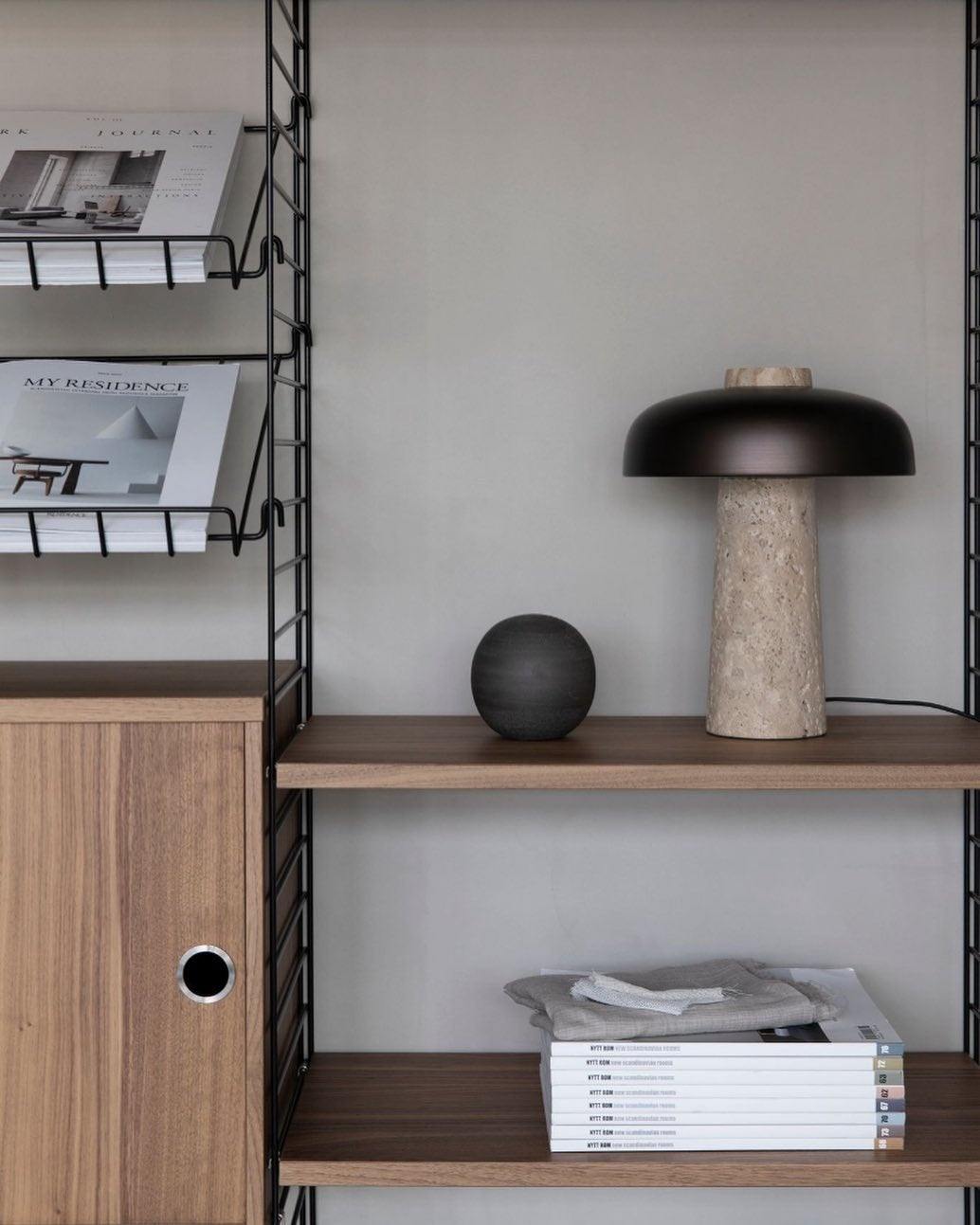 Seveno Mushroom Form Travertine Table Lamp-Neutral Decor