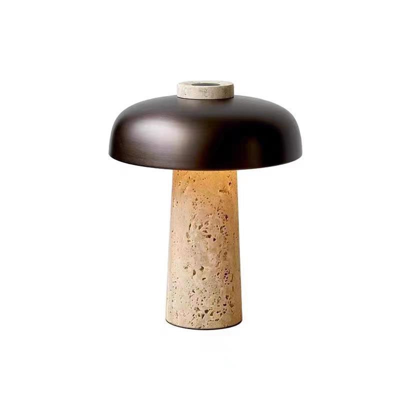 Seveno Mushroom Form Travertine Table Lamp-Neutral Decor