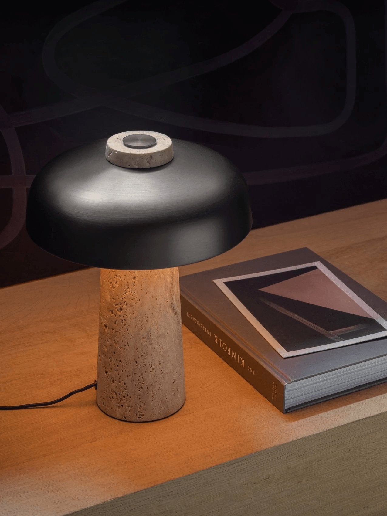 Seveno Mushroom Form Travertine Table Lamp-Neutral Decor