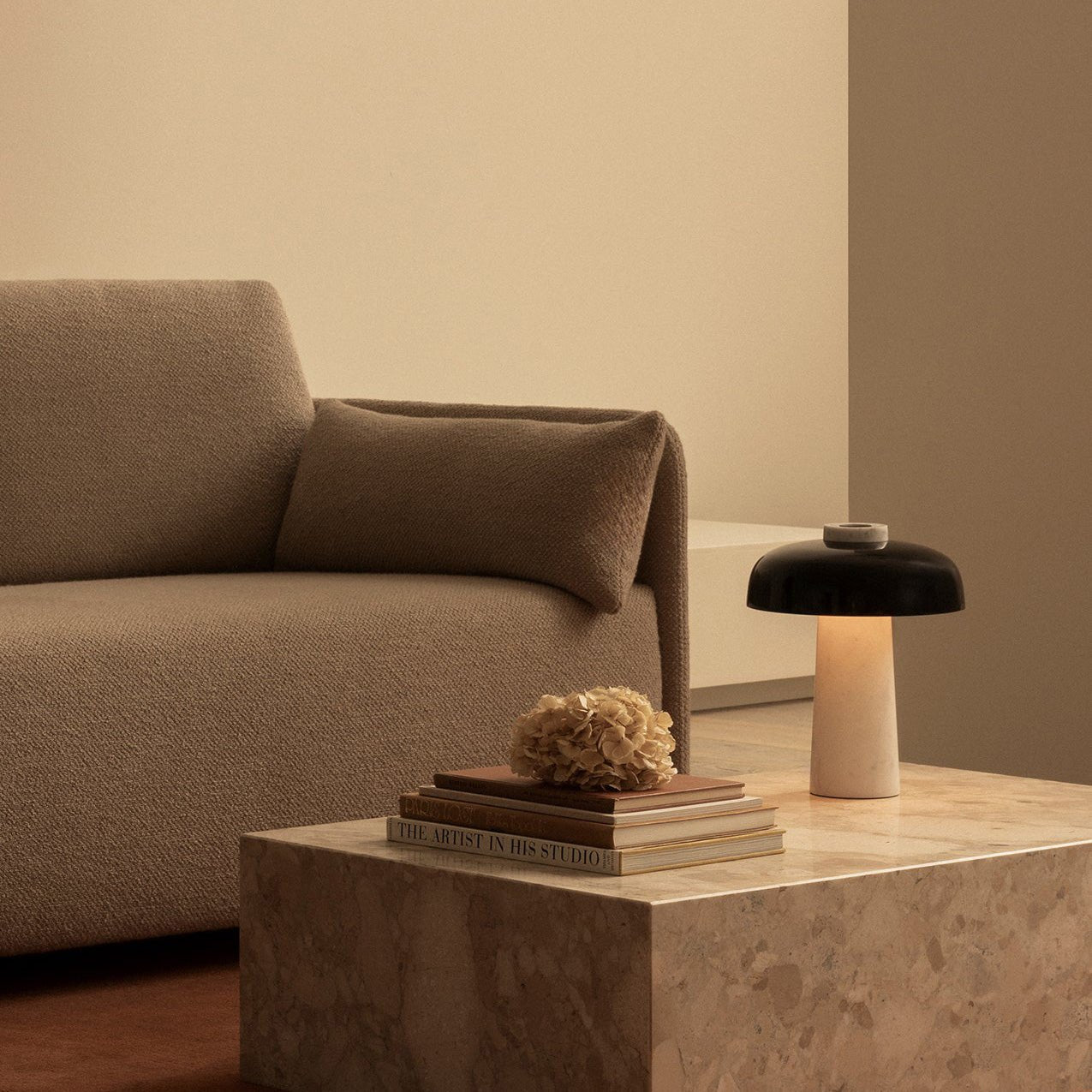 Seveno Mushroom Form Travertine Table Lamp-Neutral Decor