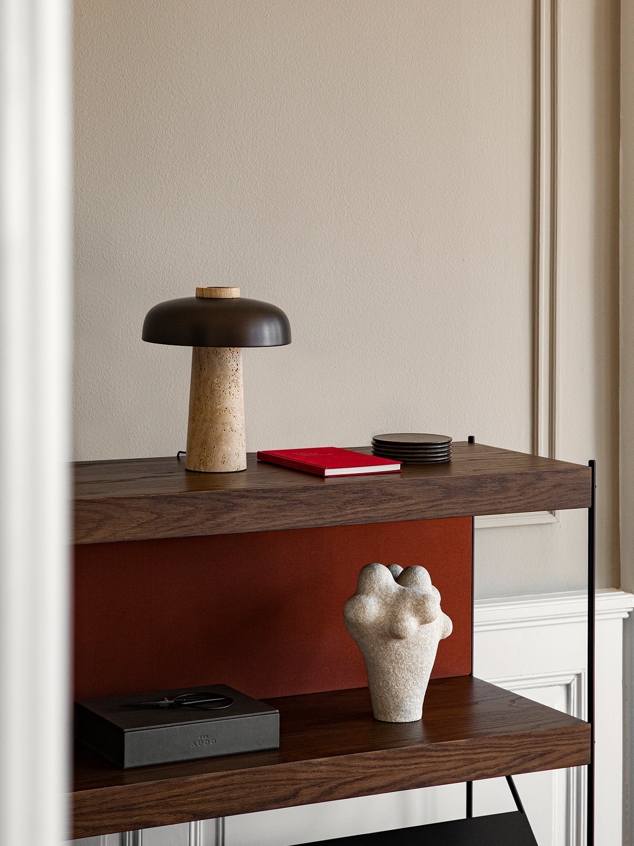 Seveno Mushroom Form Travertine Table Lamp-Neutral Decor