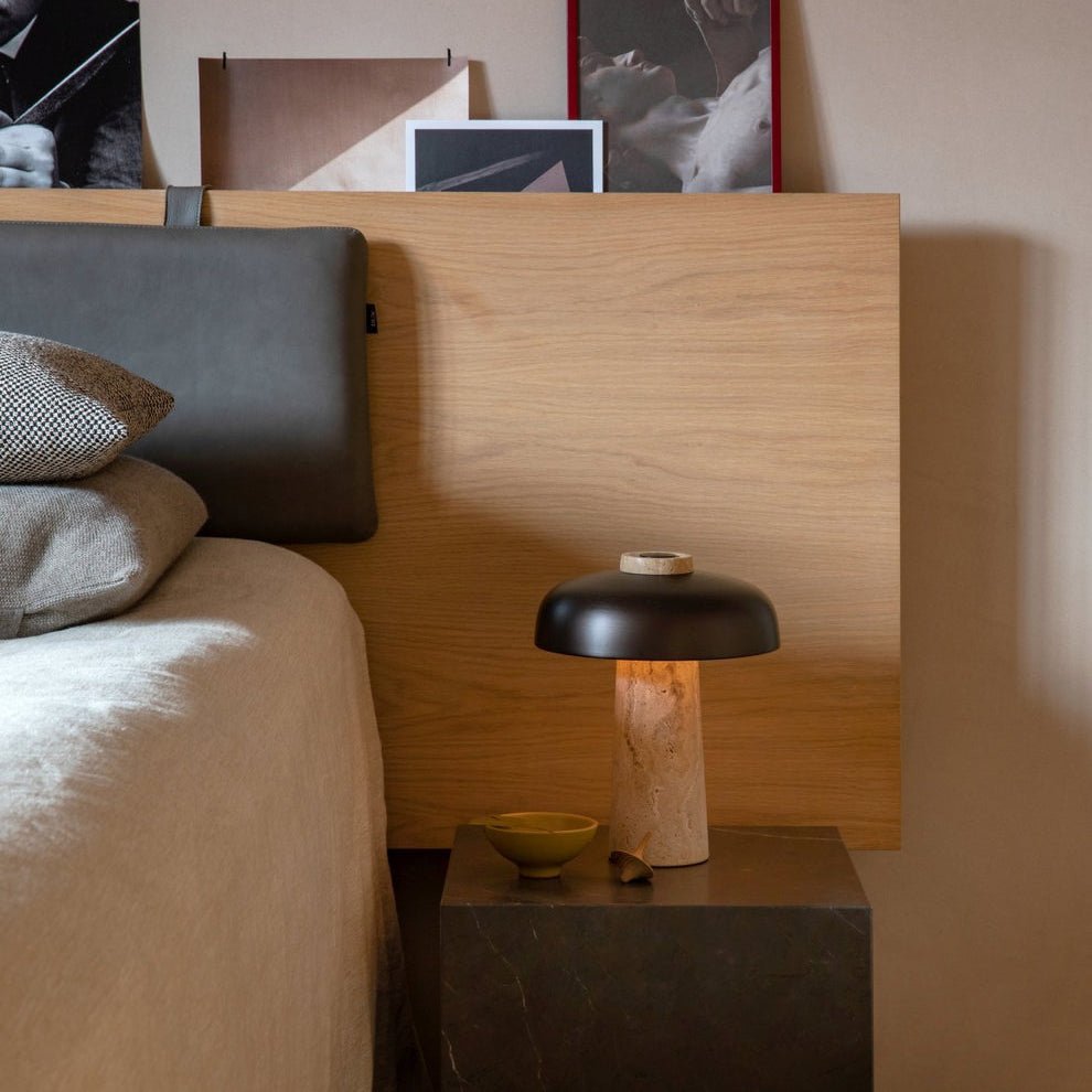 Seveno Mushroom Form Travertine Table Lamp-Neutral Decor