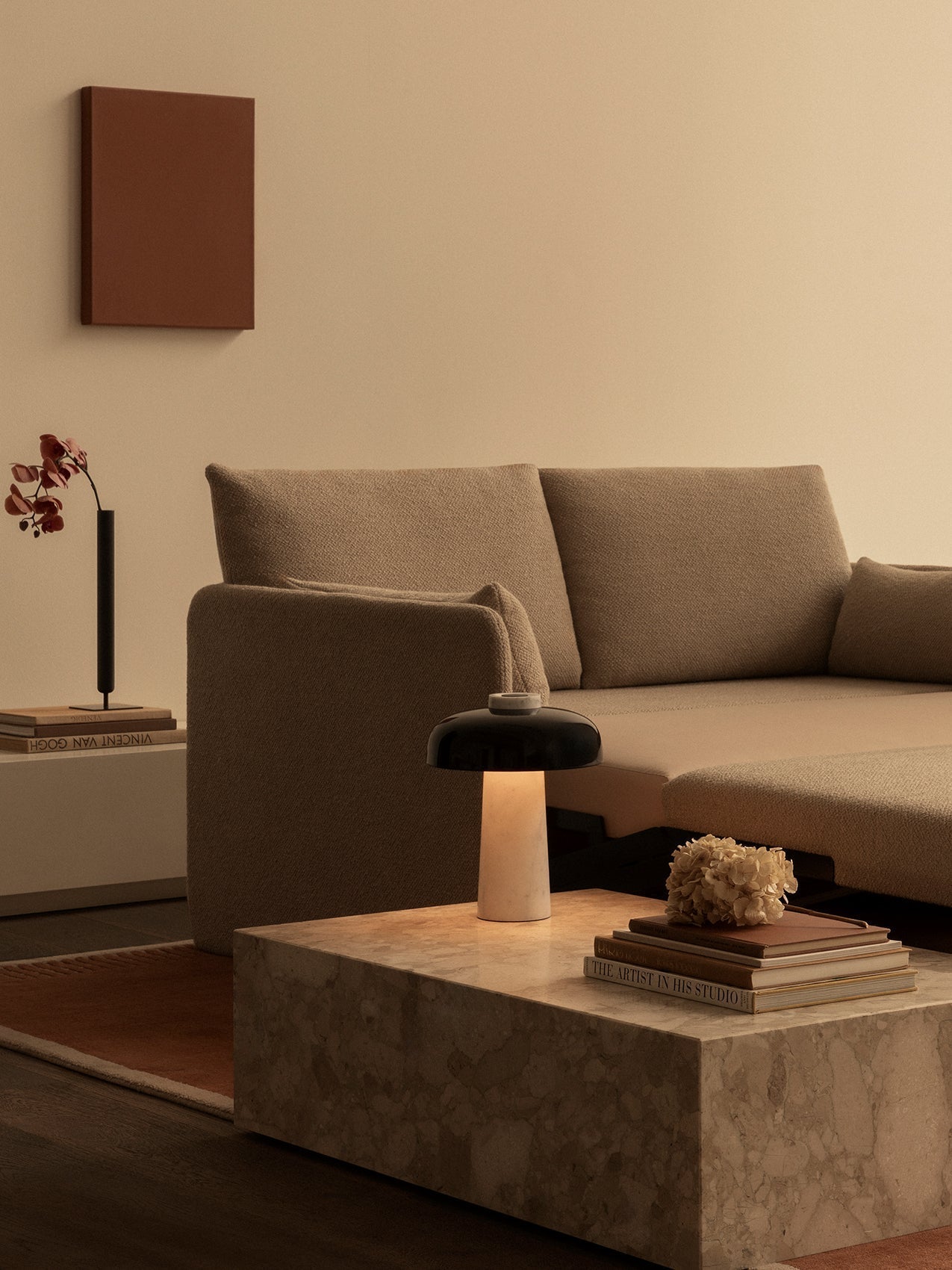 Seveno Mushroom Form Travertine Table Lamp-Neutral Decor