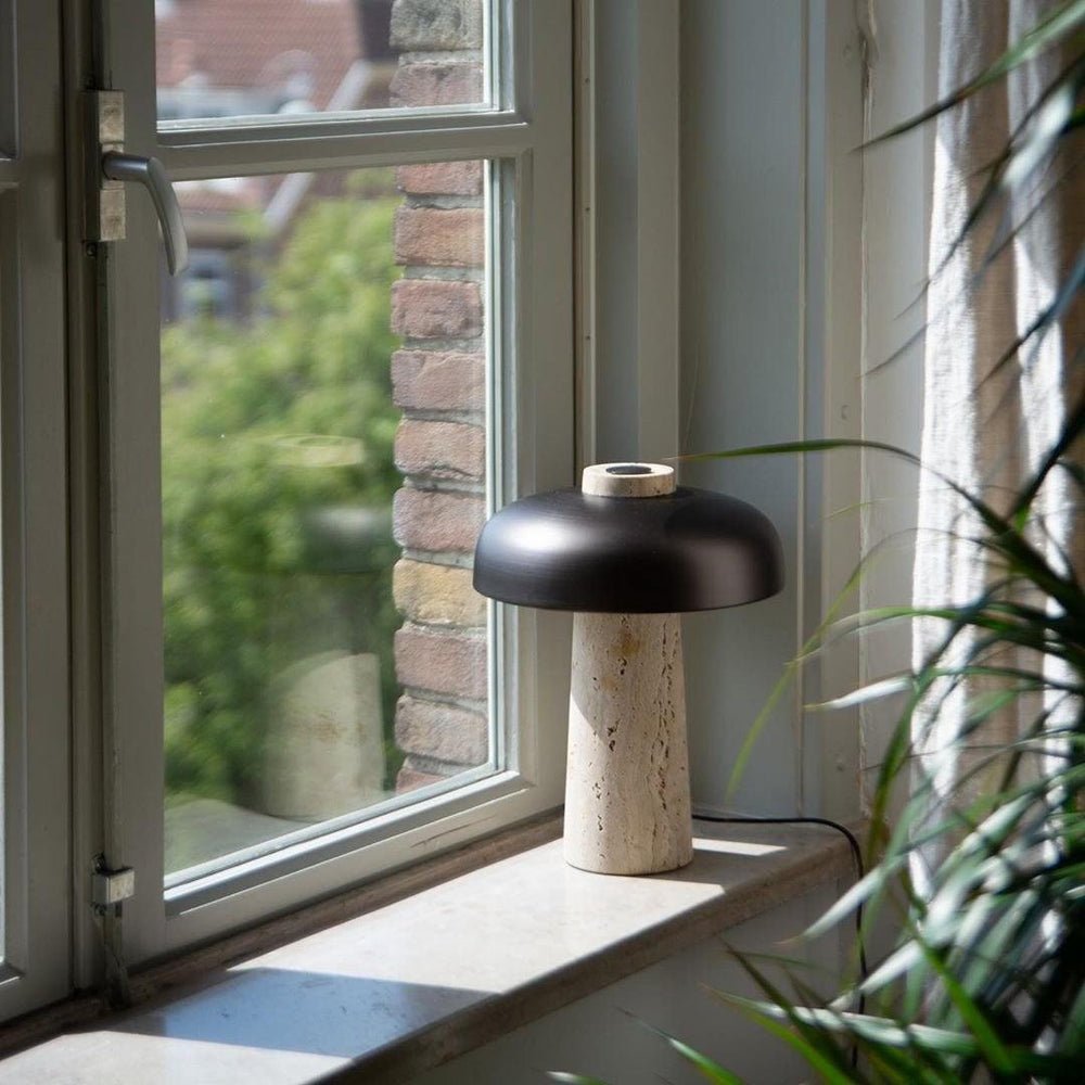 Seveno Mushroom Form Travertine Table Lamp-Neutral Decor
