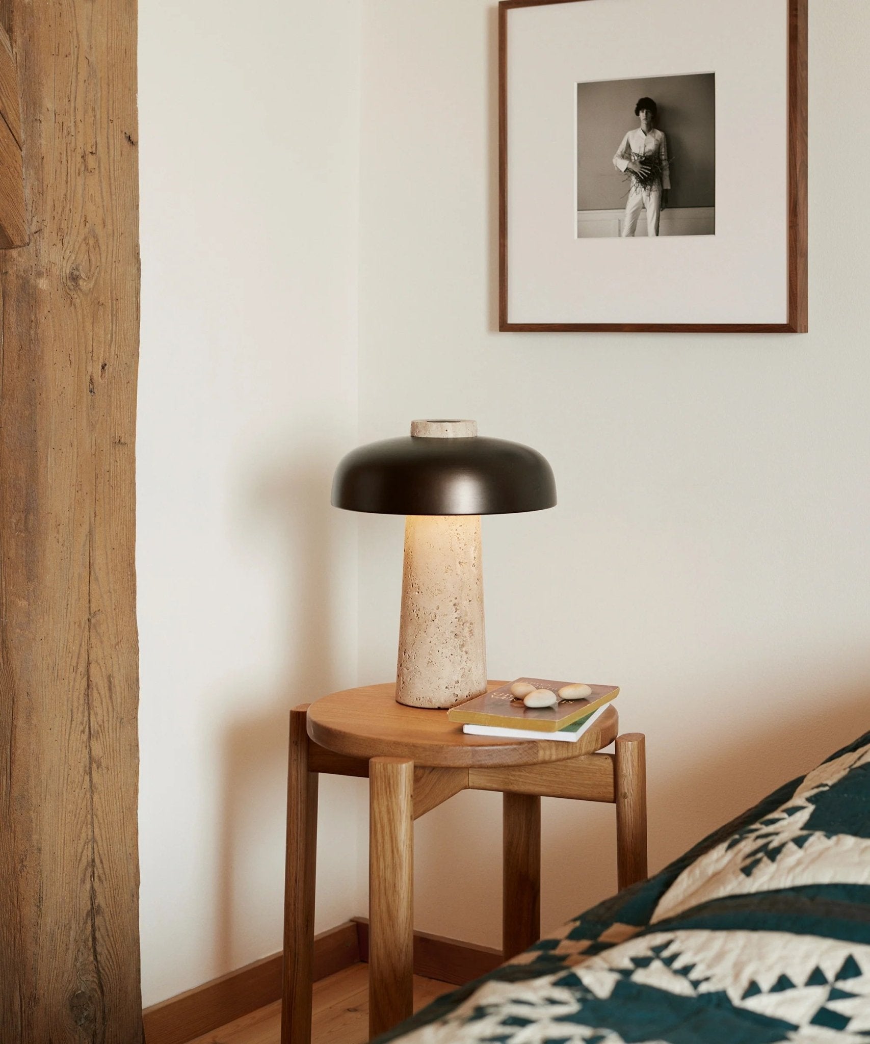 Seveno Mushroom Form Travertine Table Lamp-Neutral Decor