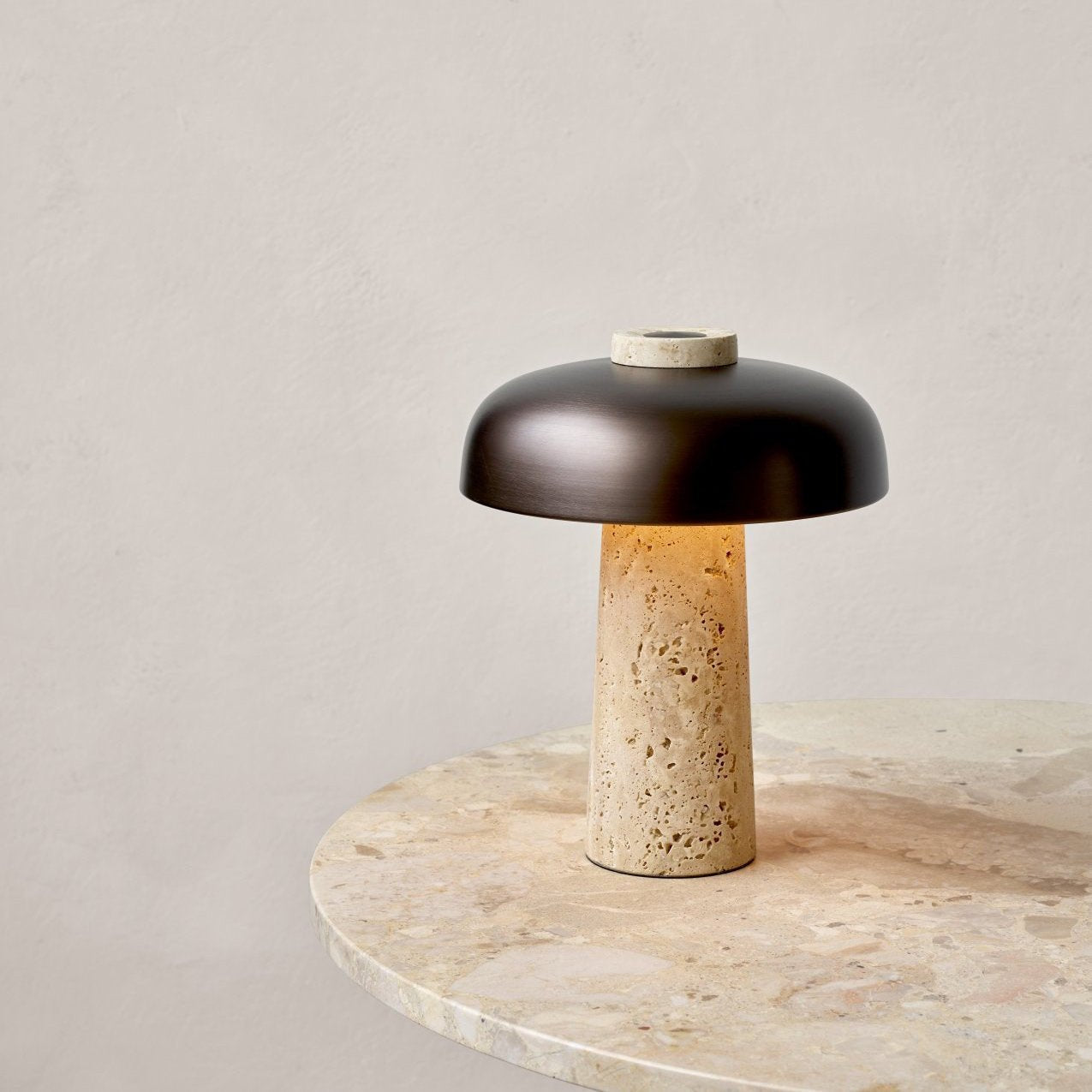 Seveno Mushroom Form Travertine Table Lamp-Neutral Decor