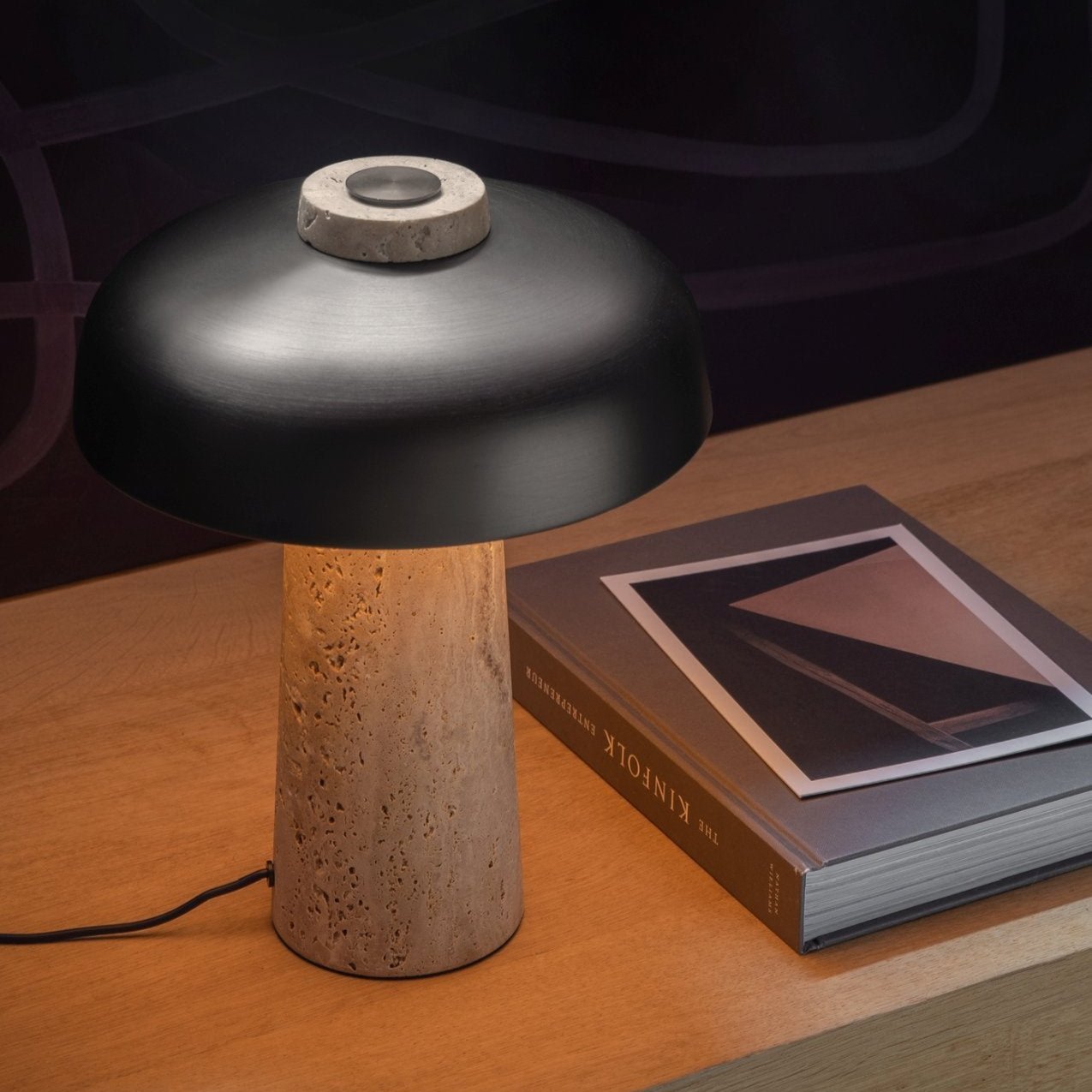 Seveno Mushroom Form Travertine Table Lamp-Neutral Decor