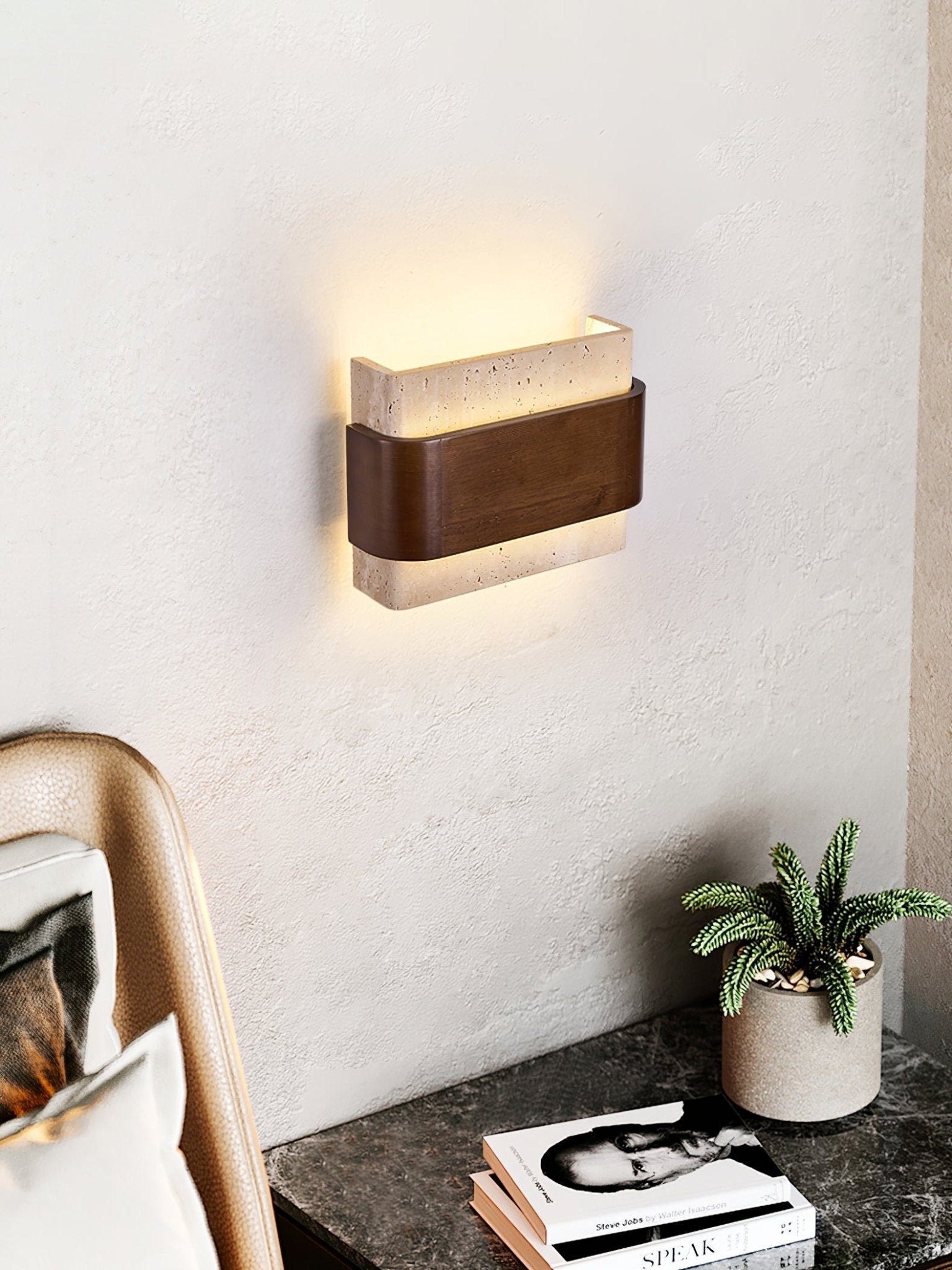 Ulnoros Paneled Travertine Wall Light-Neutral Decor