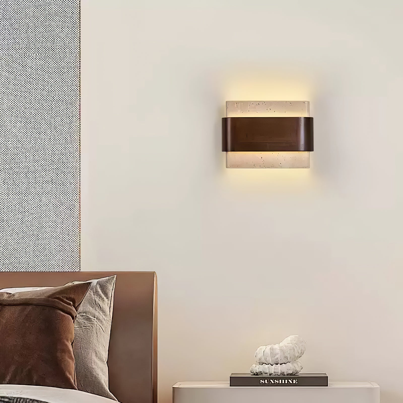 Ulnoros Paneled Travertine Wall Light-Neutral Decor