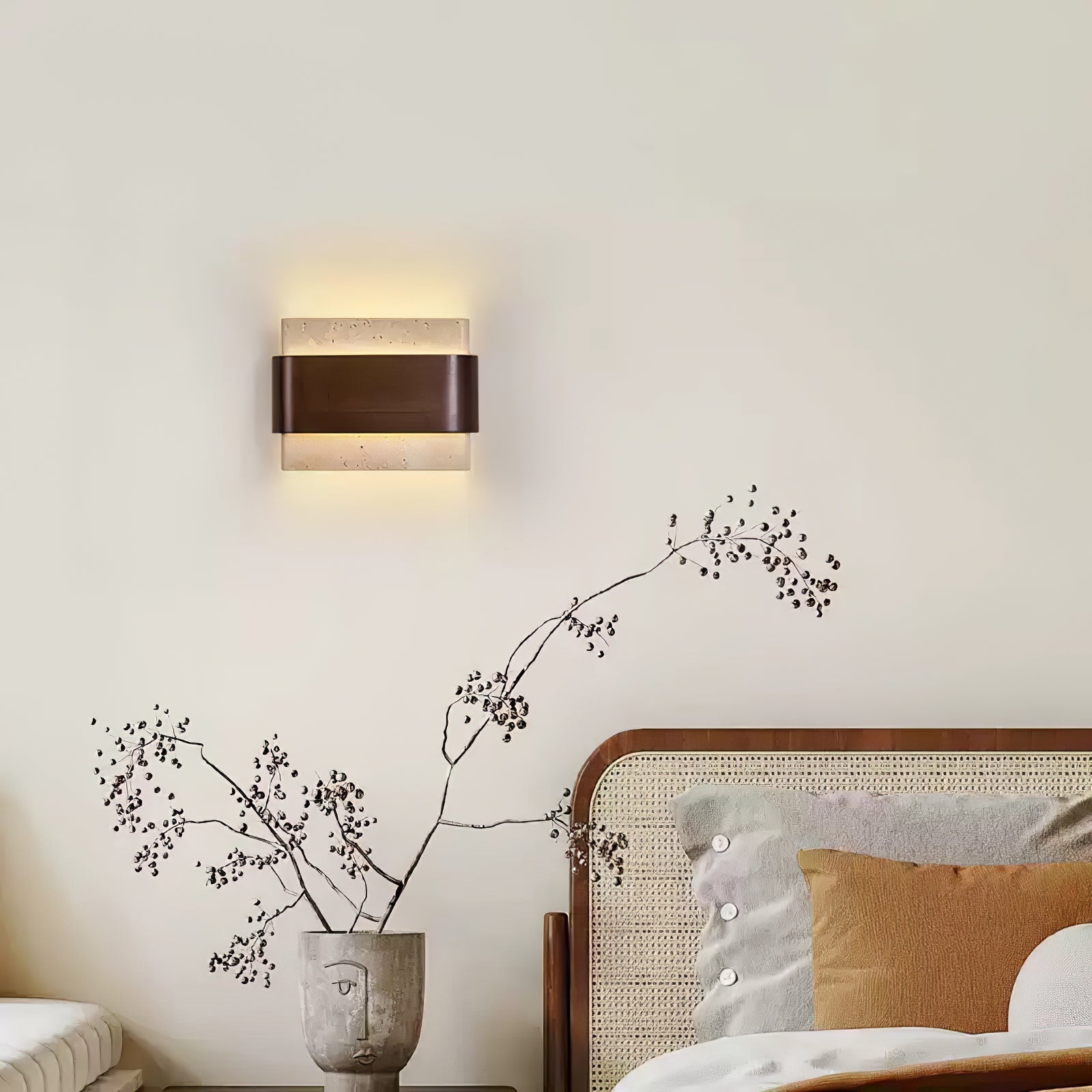 Ulnoros Paneled Travertine Wall Light-Neutral Decor