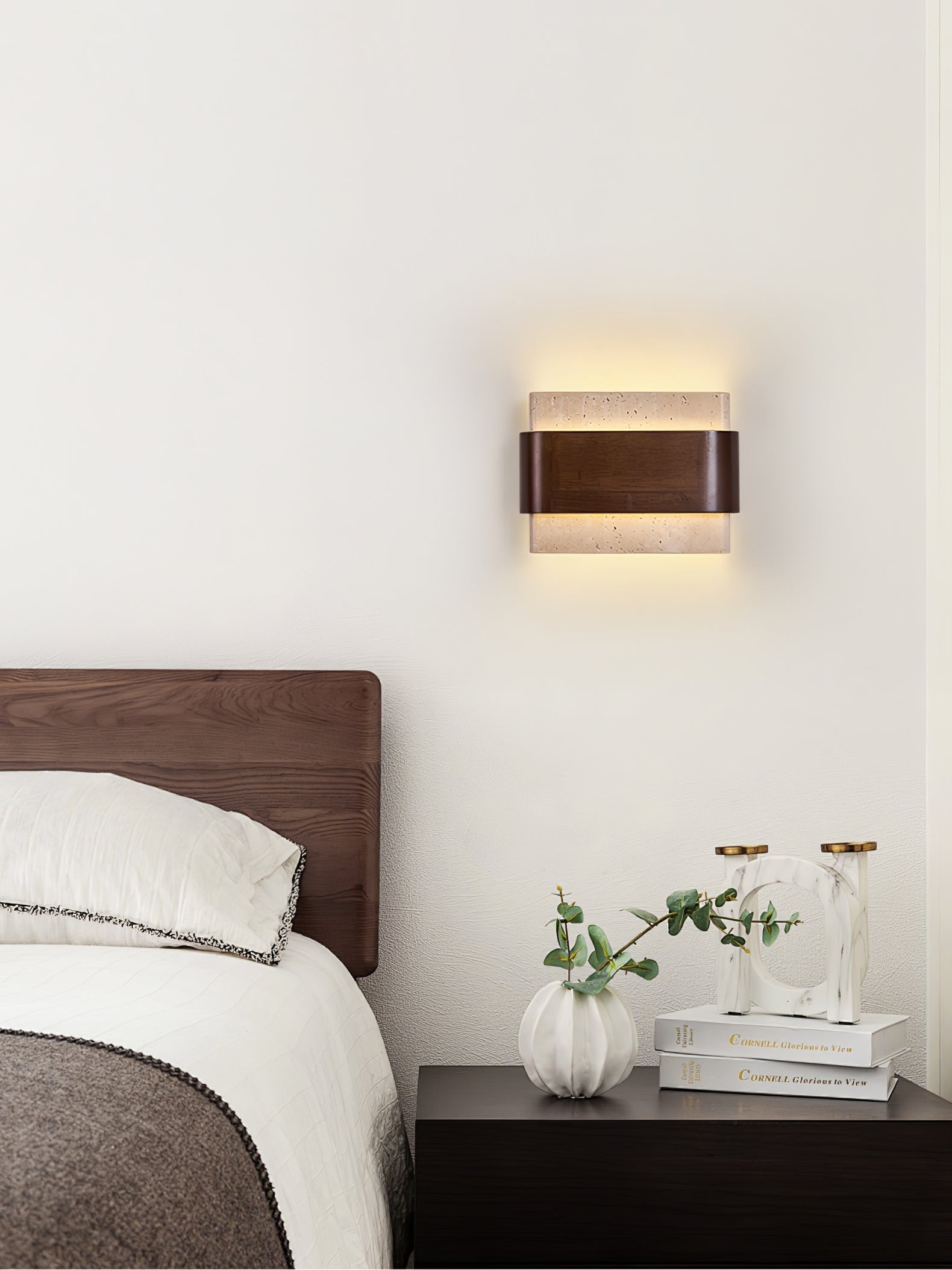 Ulnoros Paneled Travertine Wall Light-Neutral Decor